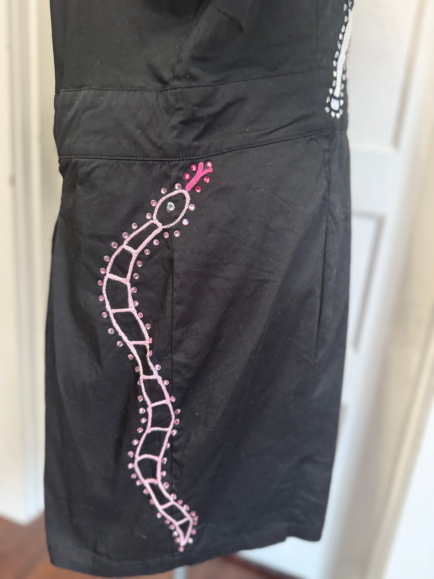 Do No Harm, Take No Shit Rodeo-Ready Pink + Black Gentle Bull Chainstitched Shorts Romper