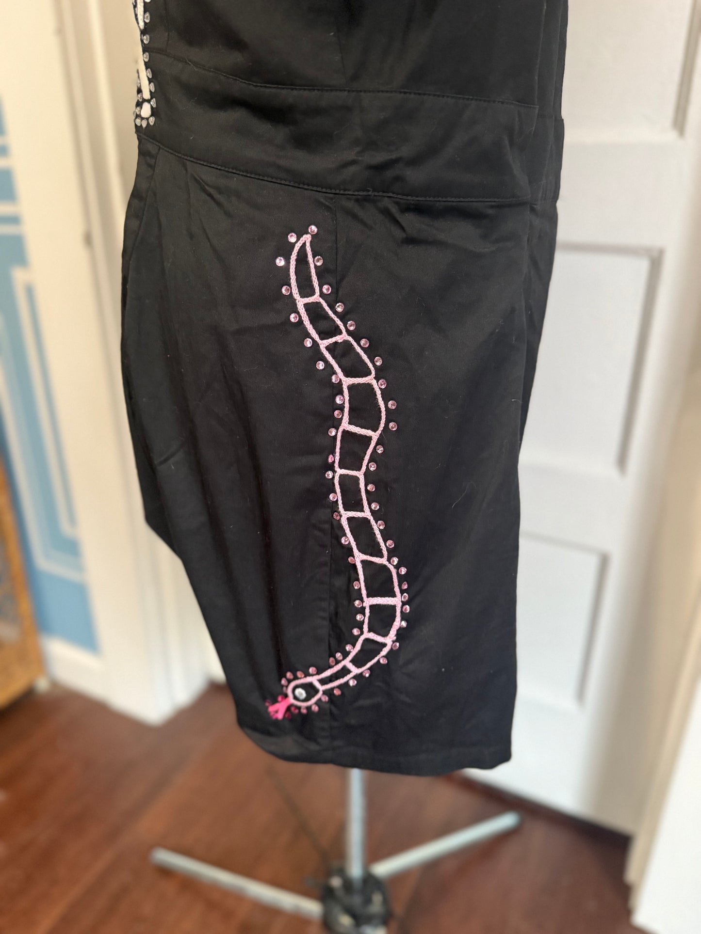 Do No Harm, Take No Shit Rodeo-Ready Pink + Black Gentle Bull Chainstitched Shorts Romper