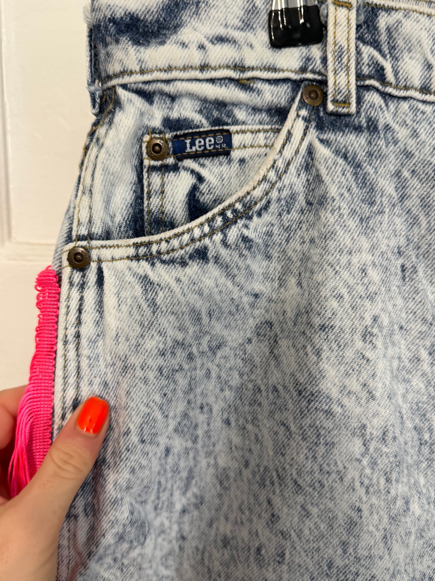 Have Love, Will Travel Vintage Acid Wash Denim Chainstitched + Fringe Jeans