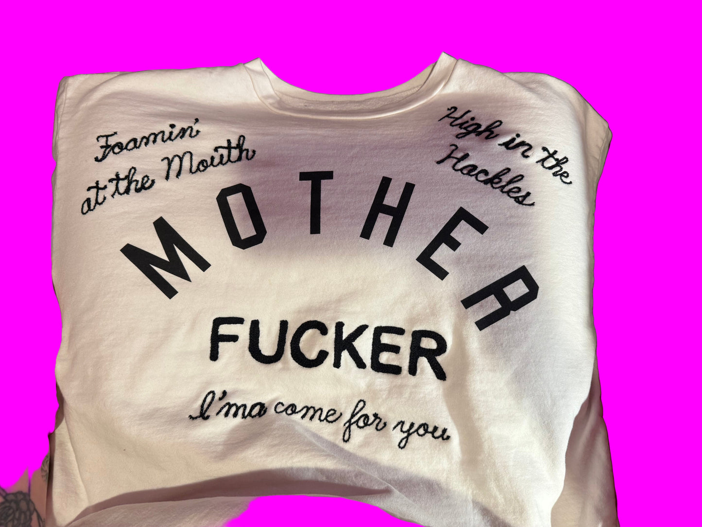 "Bitin List" White Mother Screenprinted + Stitched Crewneck Sweatshirt