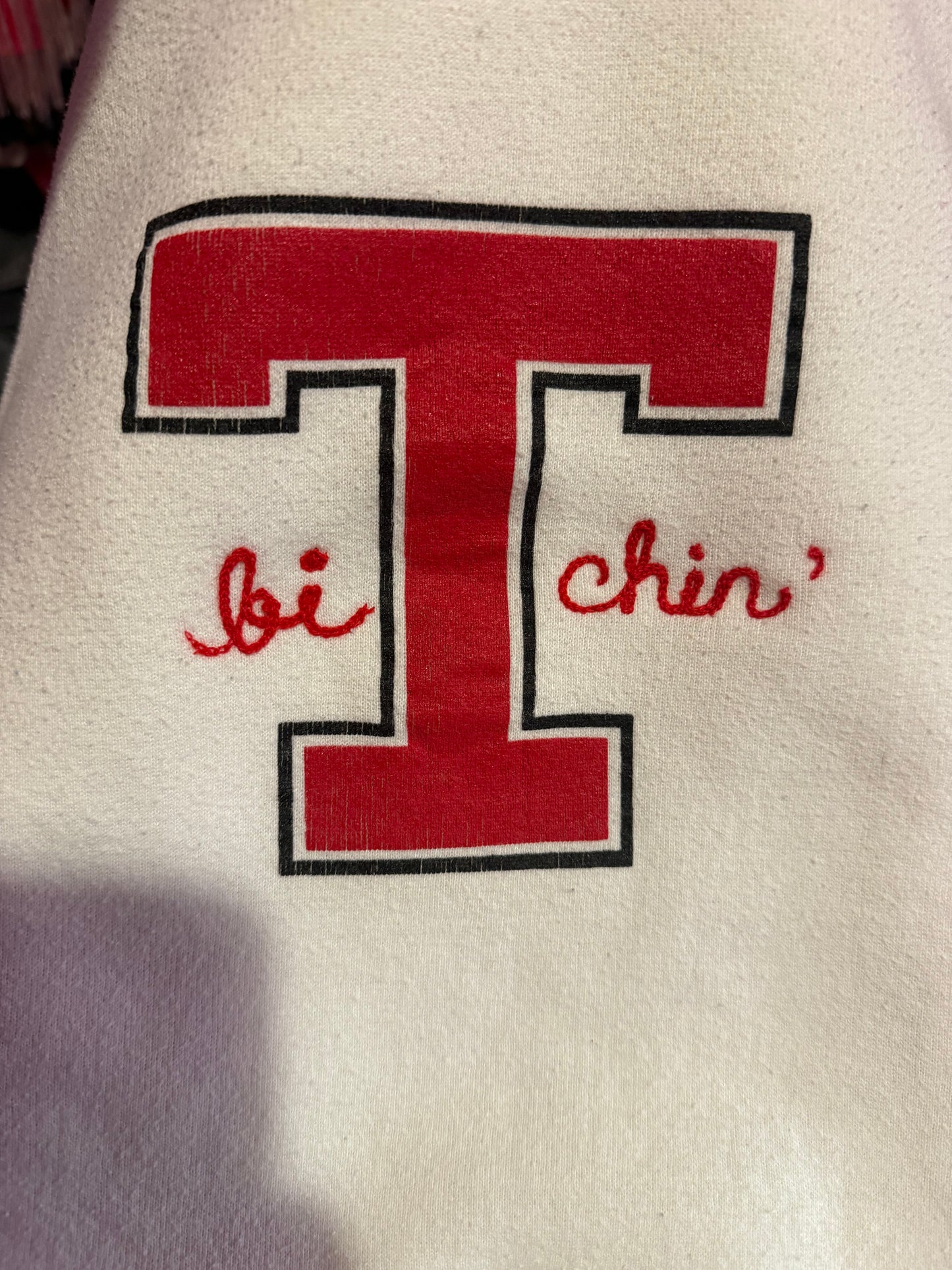 "bitchin'" Vintage White Varsity Cheerleader Long Sleeve Crewneck Sweatshirt - Medium