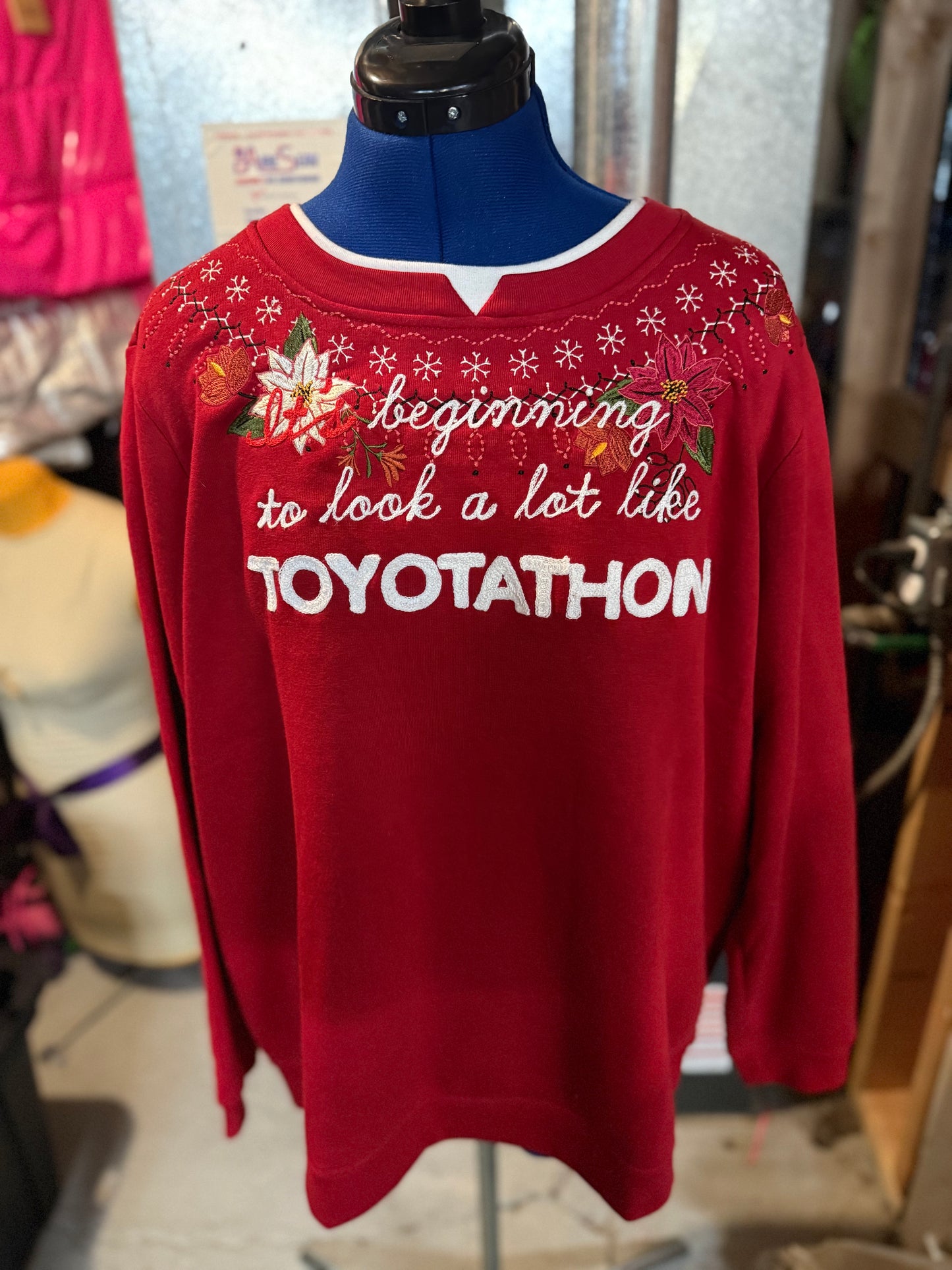 "It's Beginning to Look a Lot Like Toyotathon" Holiday Red Mockneck Sweatshirt