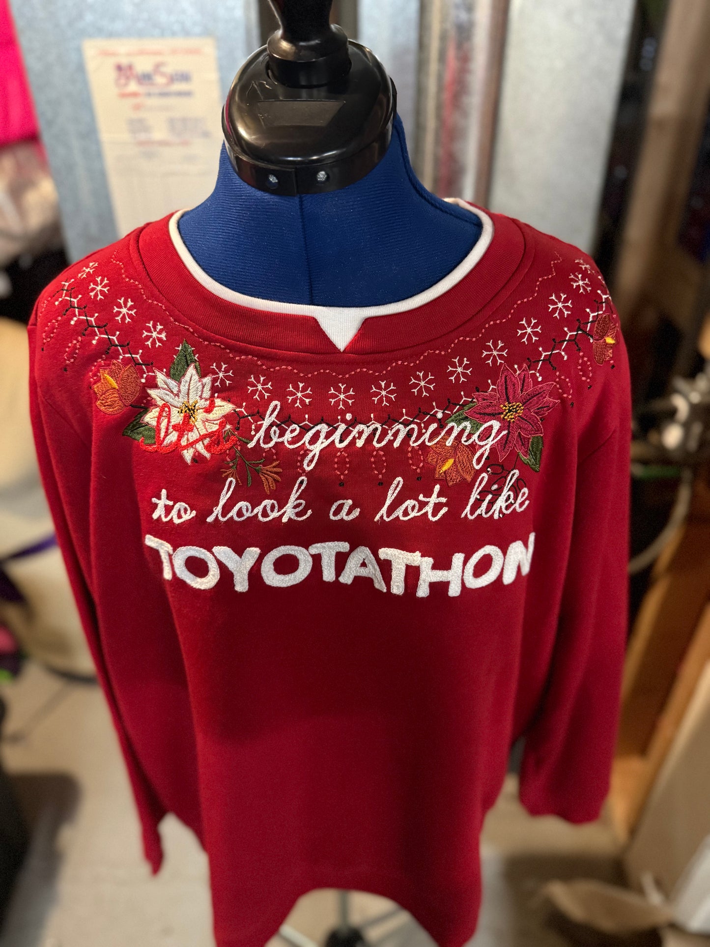 "It's Beginning to Look a Lot Like Toyotathon" Holiday Red Mockneck Sweatshirt