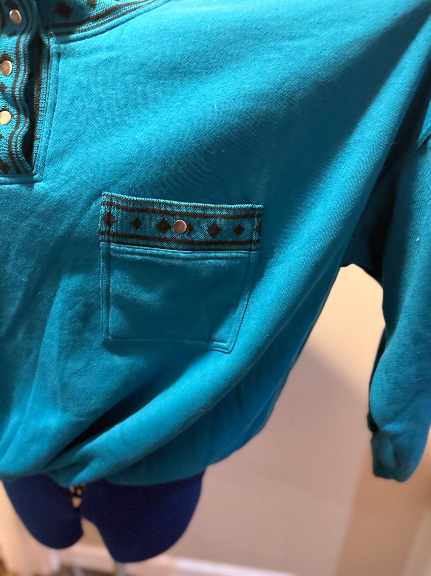 Deadstock with Tags "Good in Bed (napping)" Blue Half-Snap Collared Sweatshirt with Shoulder Pads
