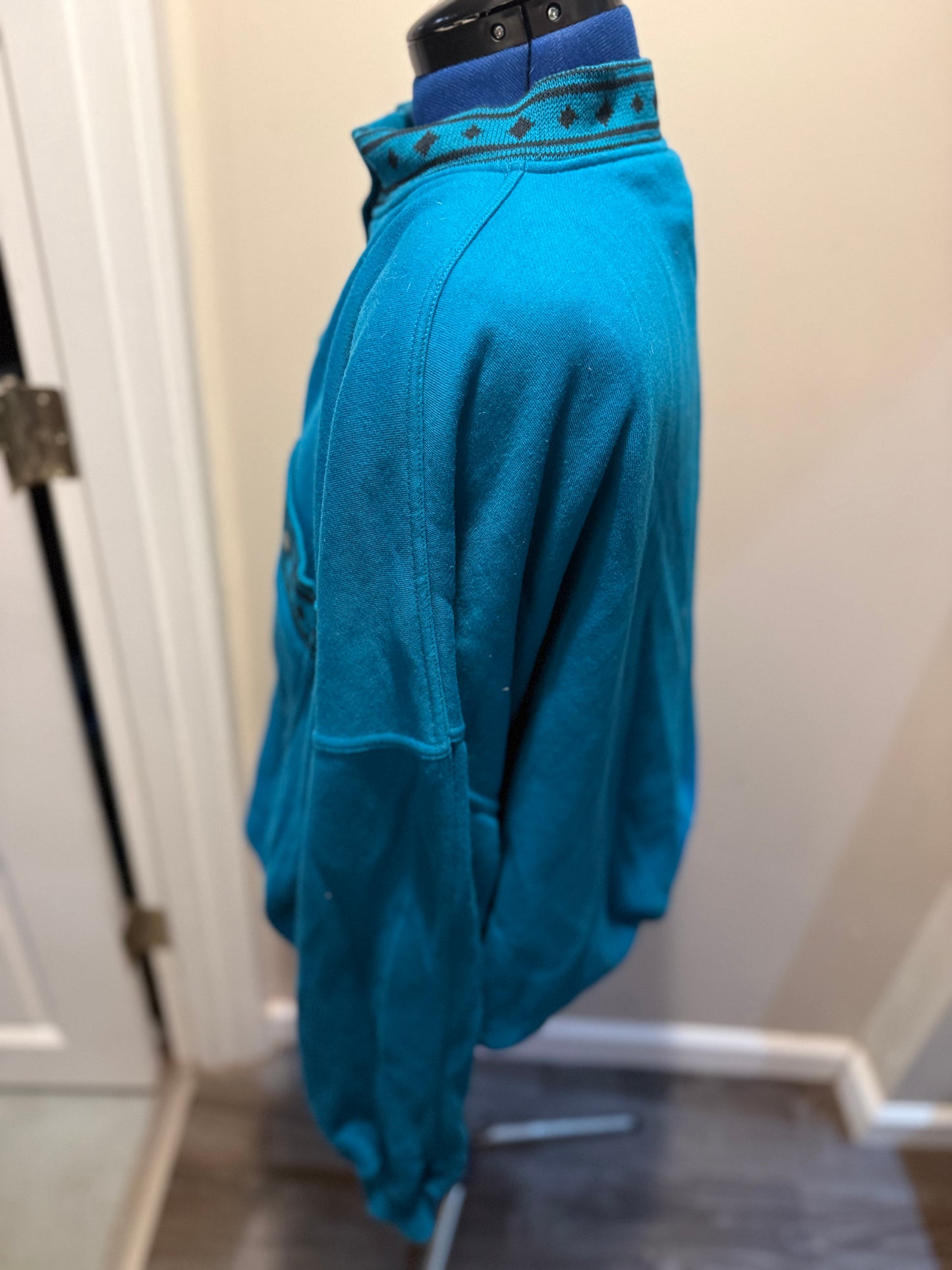 Deadstock with Tags "Good in Bed (napping)" Blue Half-Snap Collared Sweatshirt with Shoulder Pads