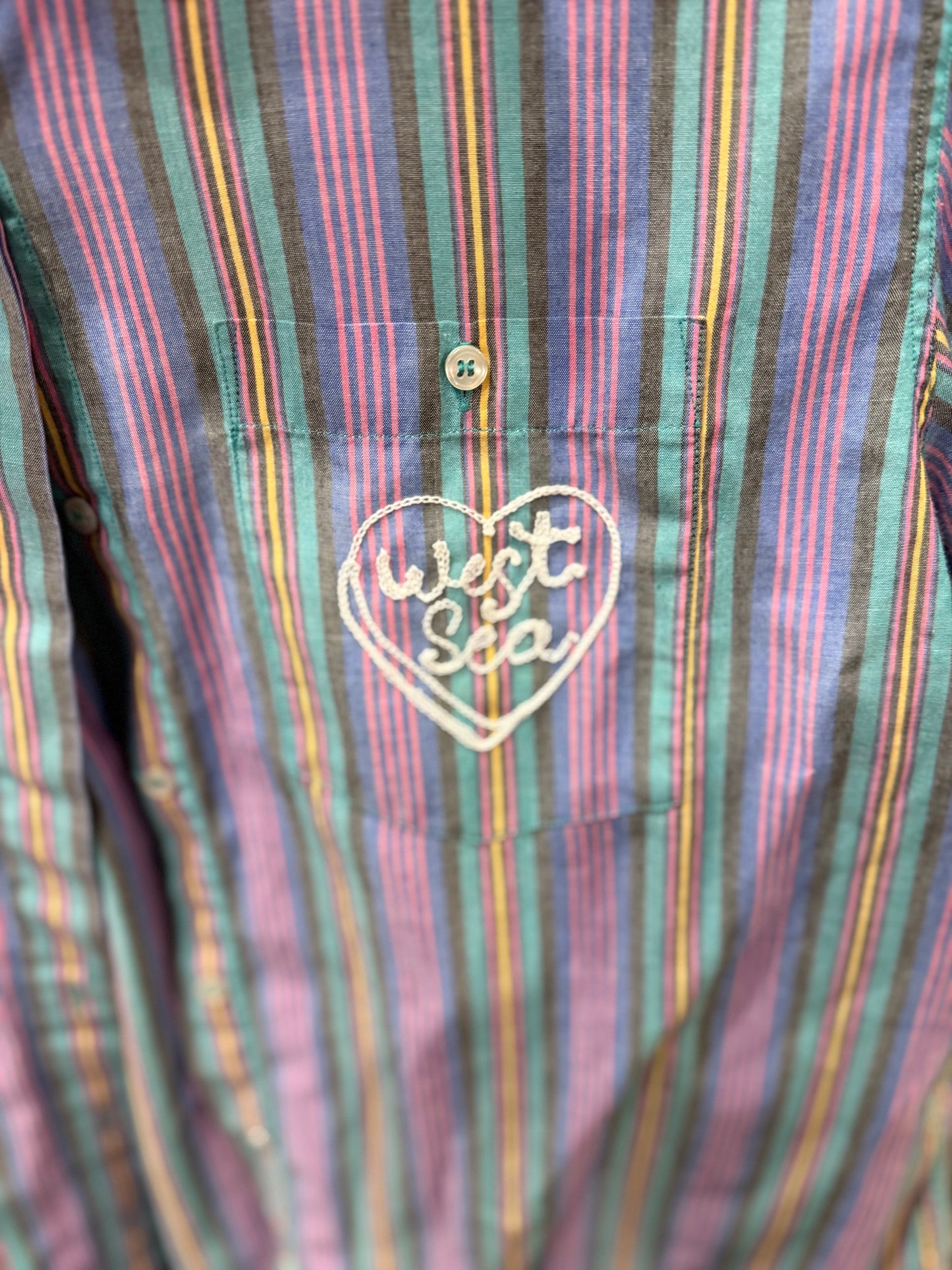 I <3 West Sea Vintage Pastel Striped L/S Button-Up Collared Shirt