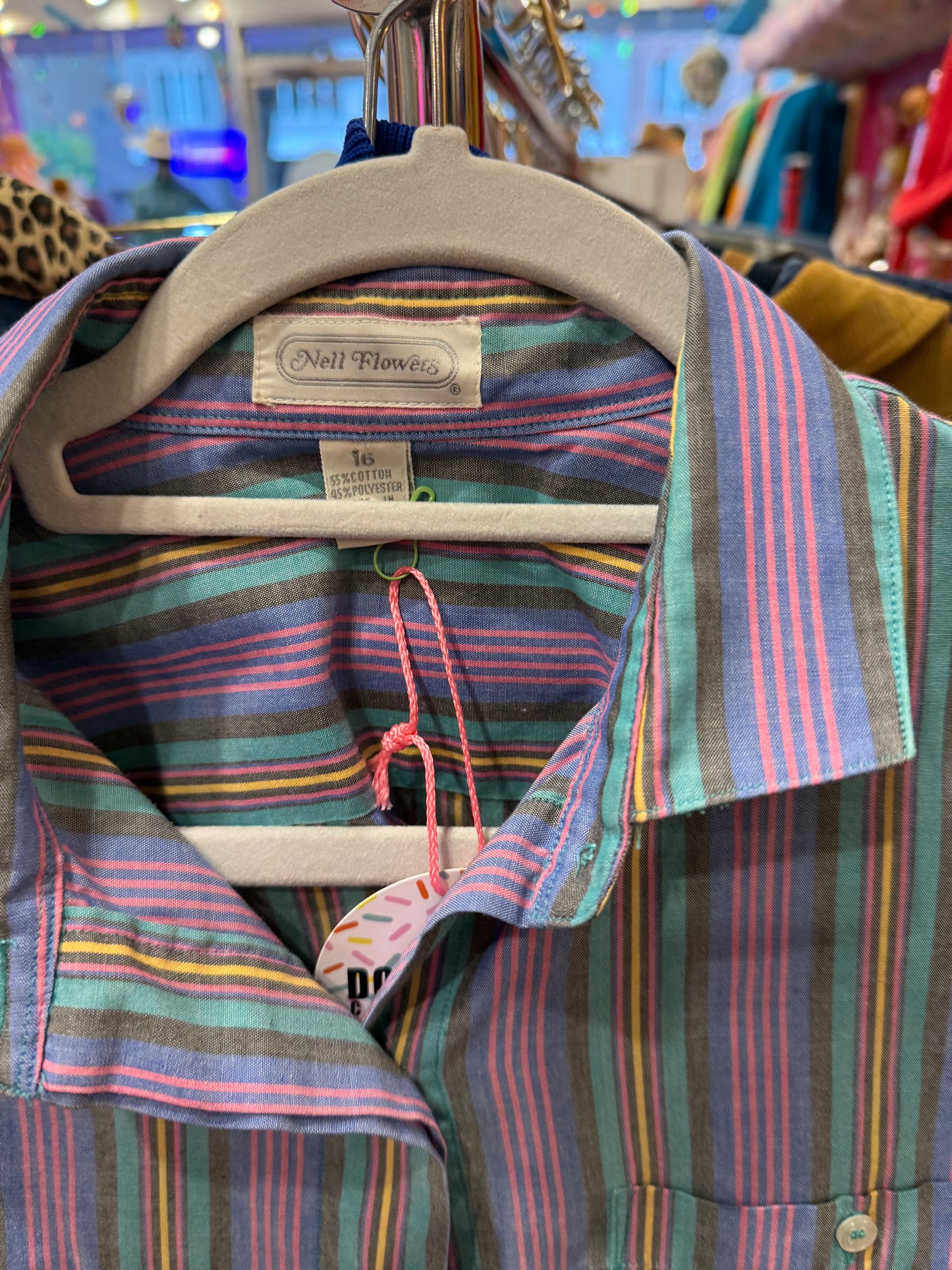 I <3 West Sea Vintage Pastel Striped L/S Button-Up Collared Shirt