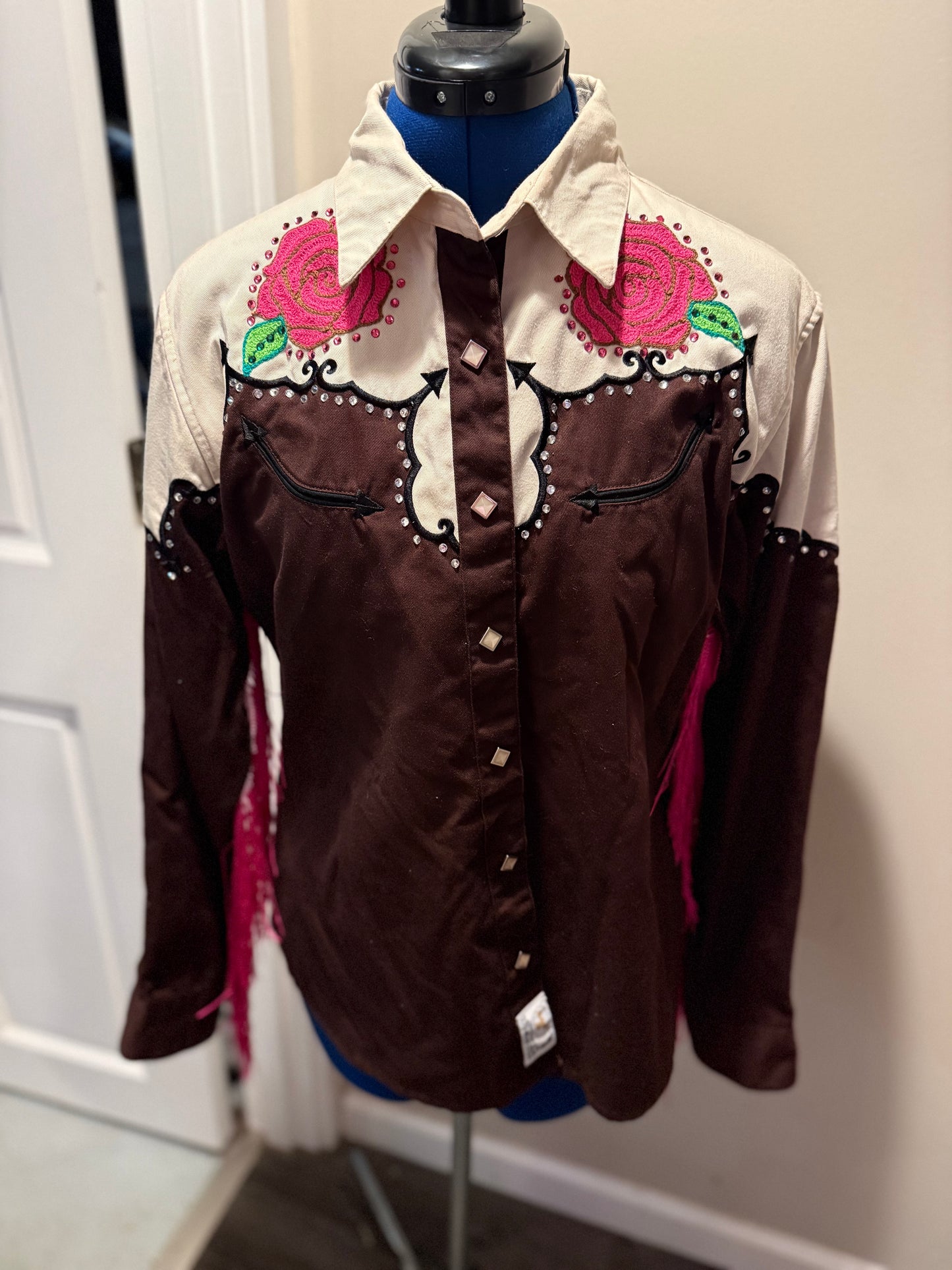 Queer of the Rodeo Vintage Brown + Cream Vintage Diamond Pearl Snap Shirt