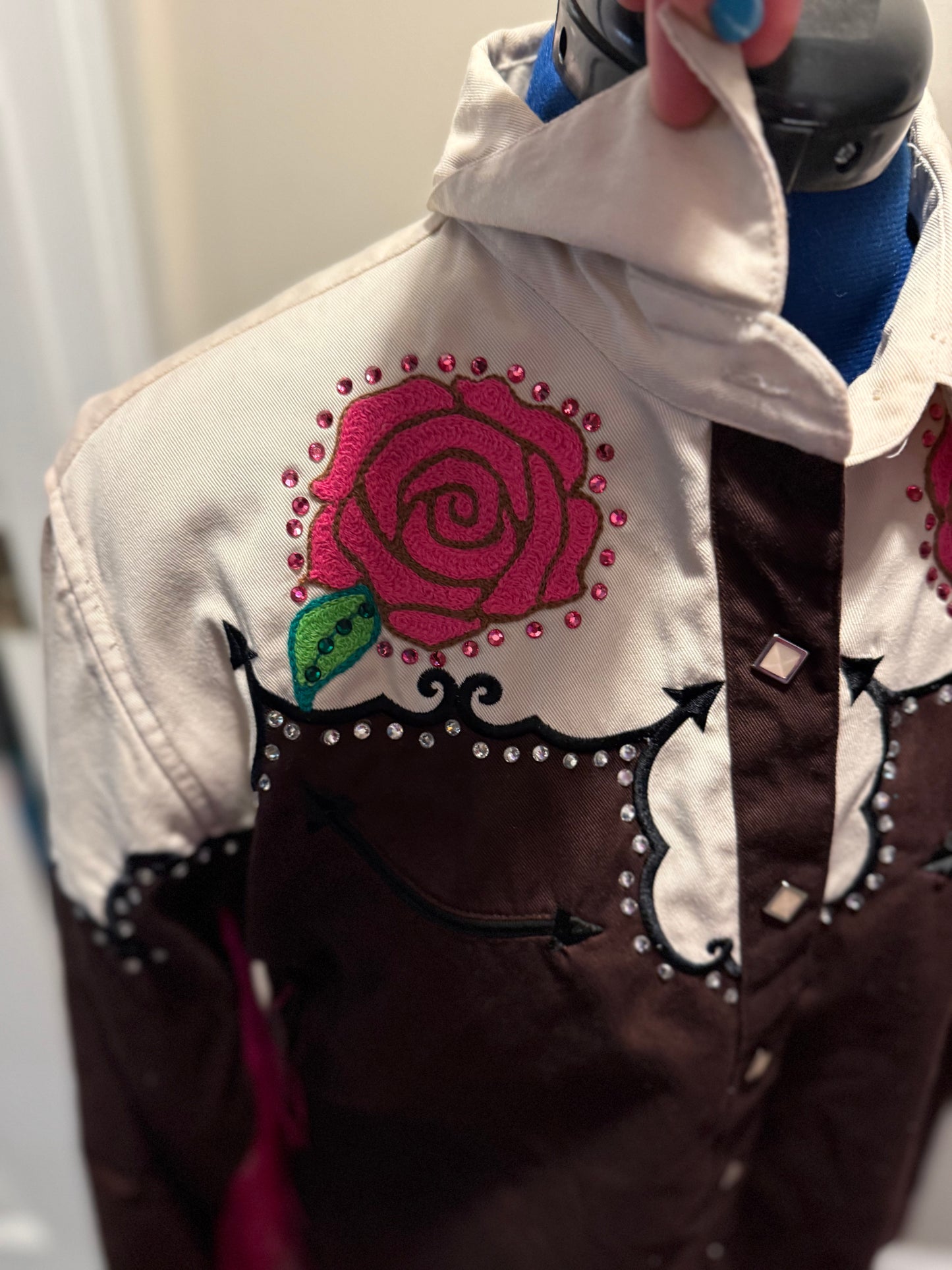 Queer of the Rodeo Vintage Brown + Cream Vintage Diamond Pearl Snap Shirt