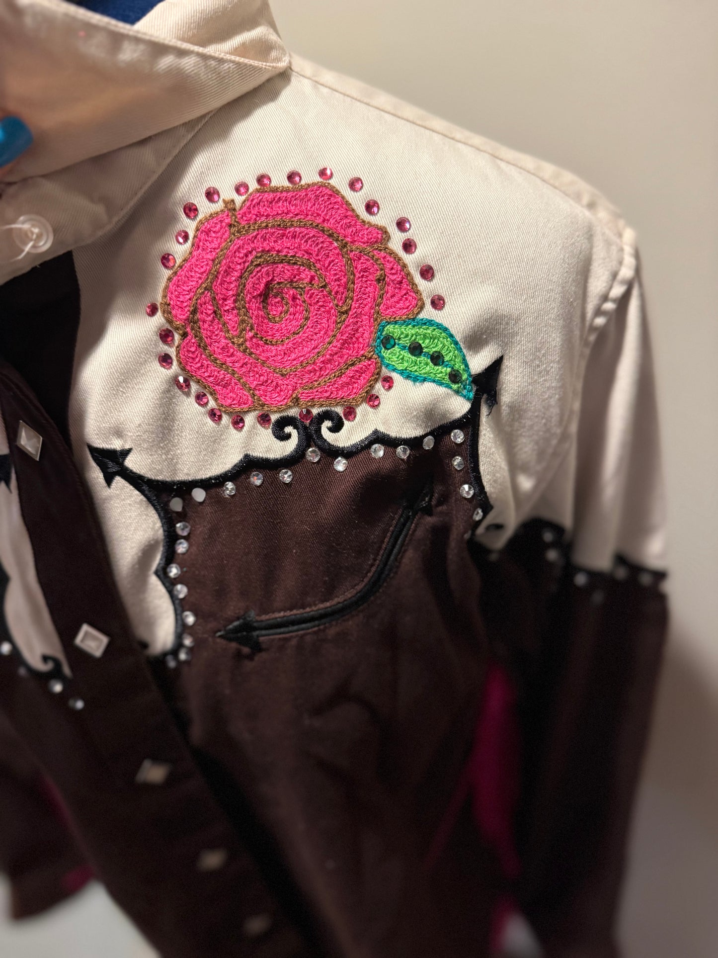 Queer of the Rodeo Vintage Brown + Cream Vintage Diamond Pearl Snap Shirt