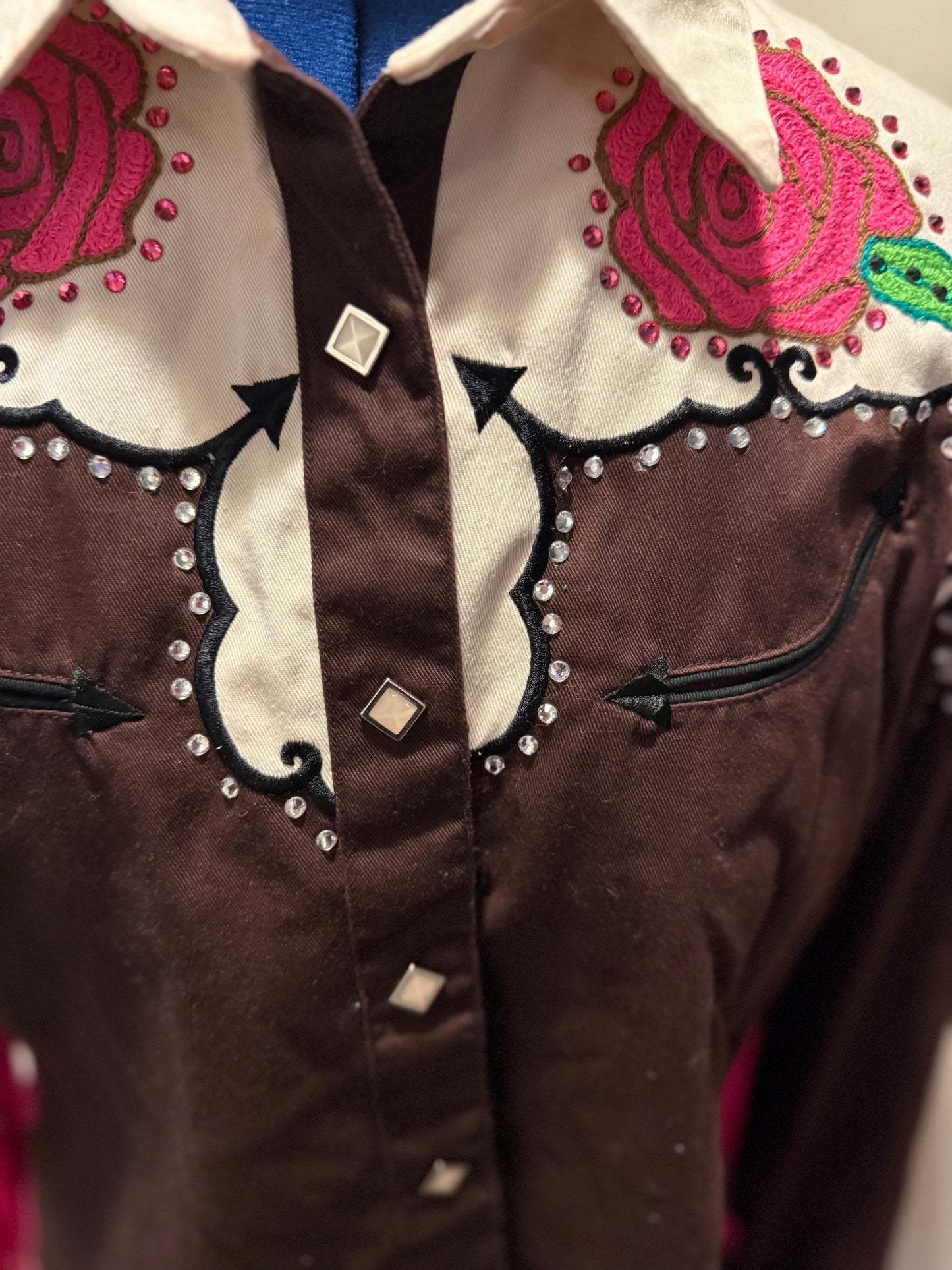 Queer of the Rodeo Vintage Brown + Cream Vintage Diamond Pearl Snap Shirt