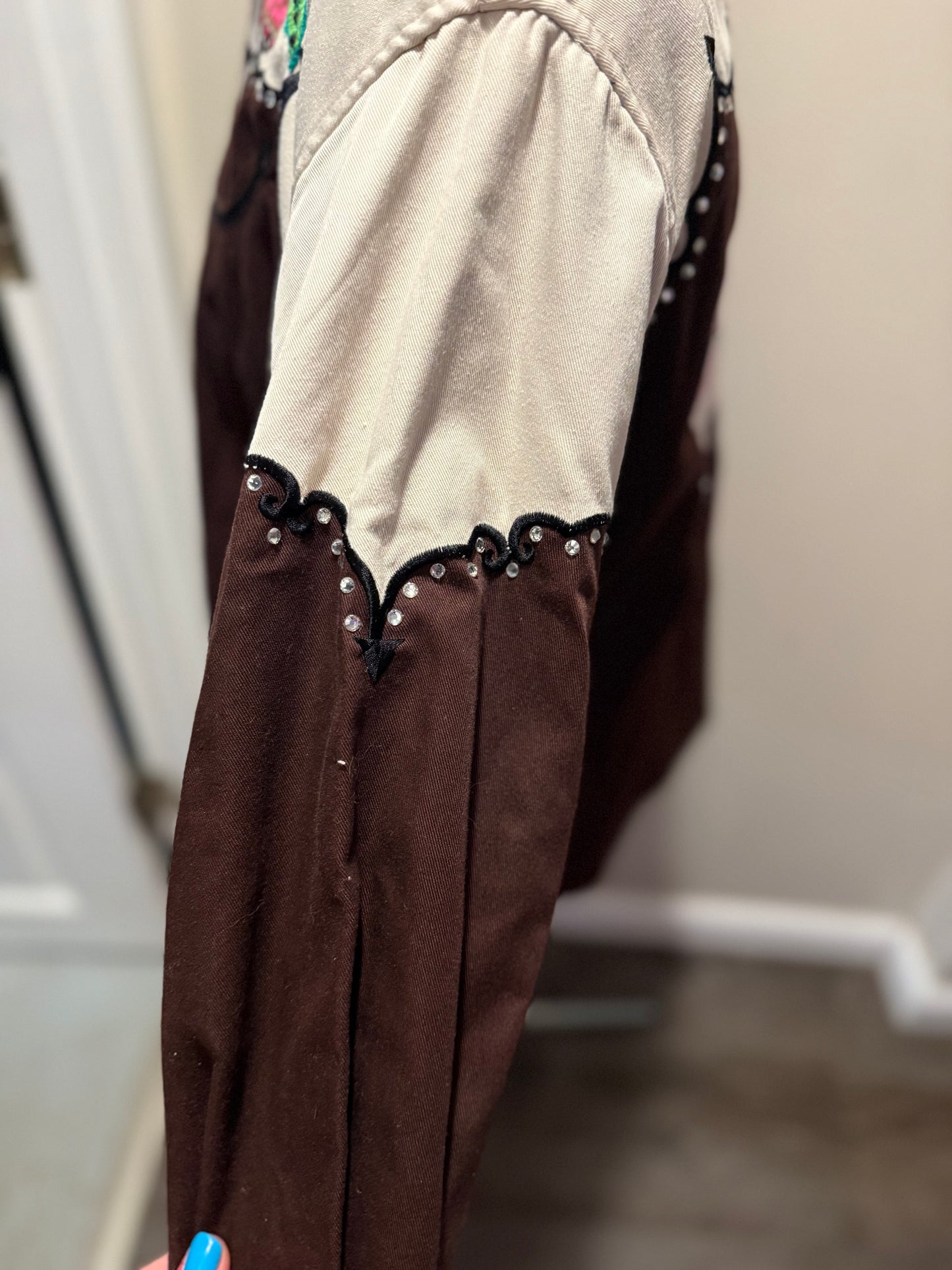 Queer of the Rodeo Vintage Brown + Cream Vintage Diamond Pearl Snap Shirt