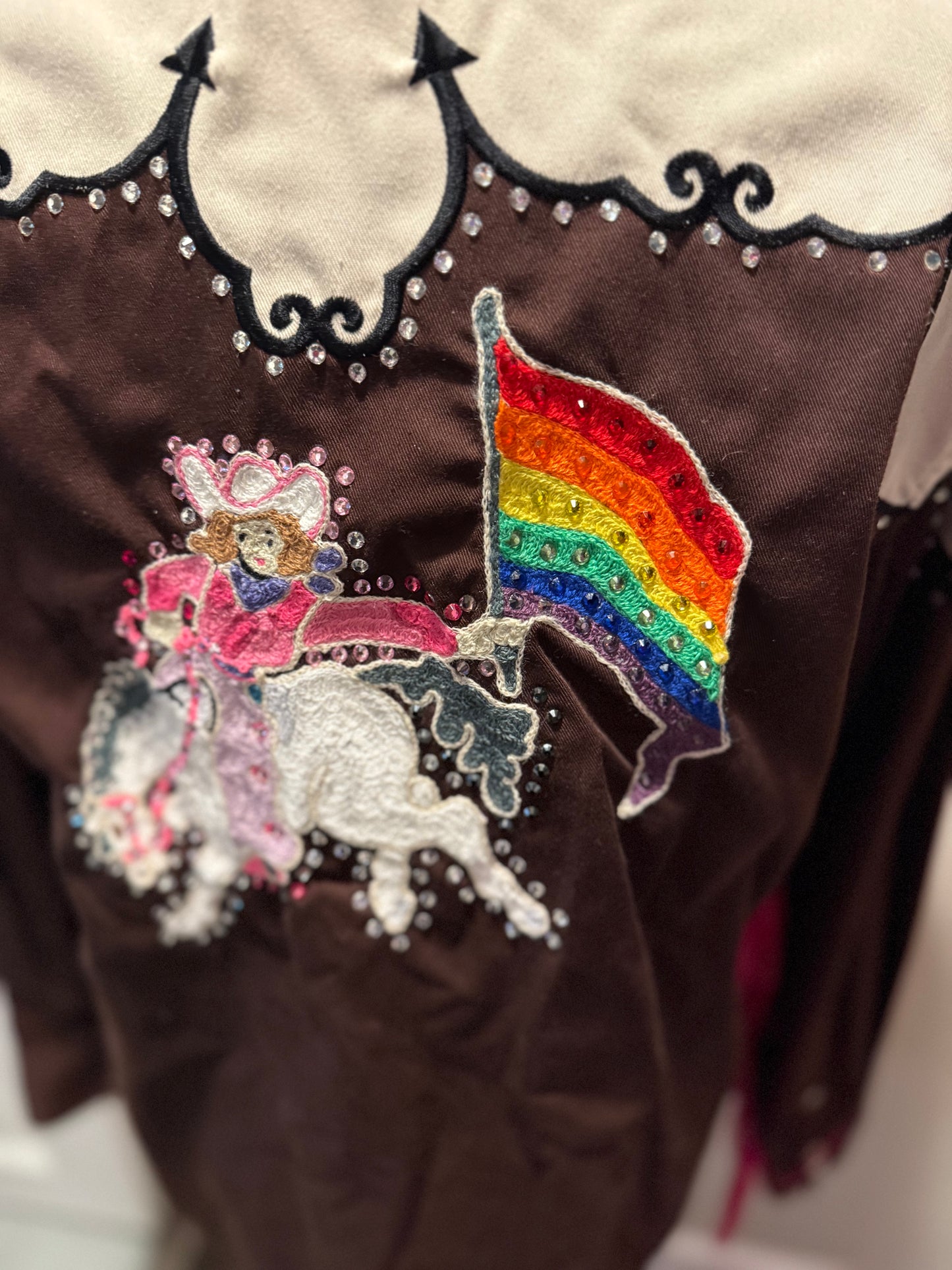 Queer of the Rodeo Vintage Brown + Cream Vintage Diamond Pearl Snap Shirt