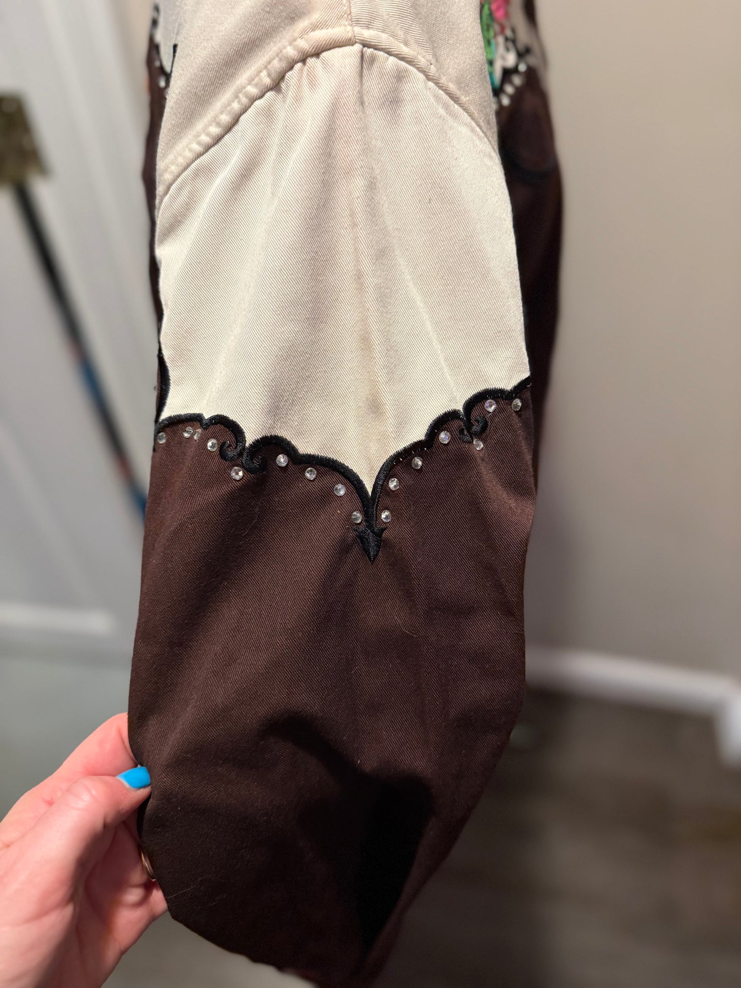 Queer of the Rodeo Vintage Brown + Cream Vintage Diamond Pearl Snap Shirt