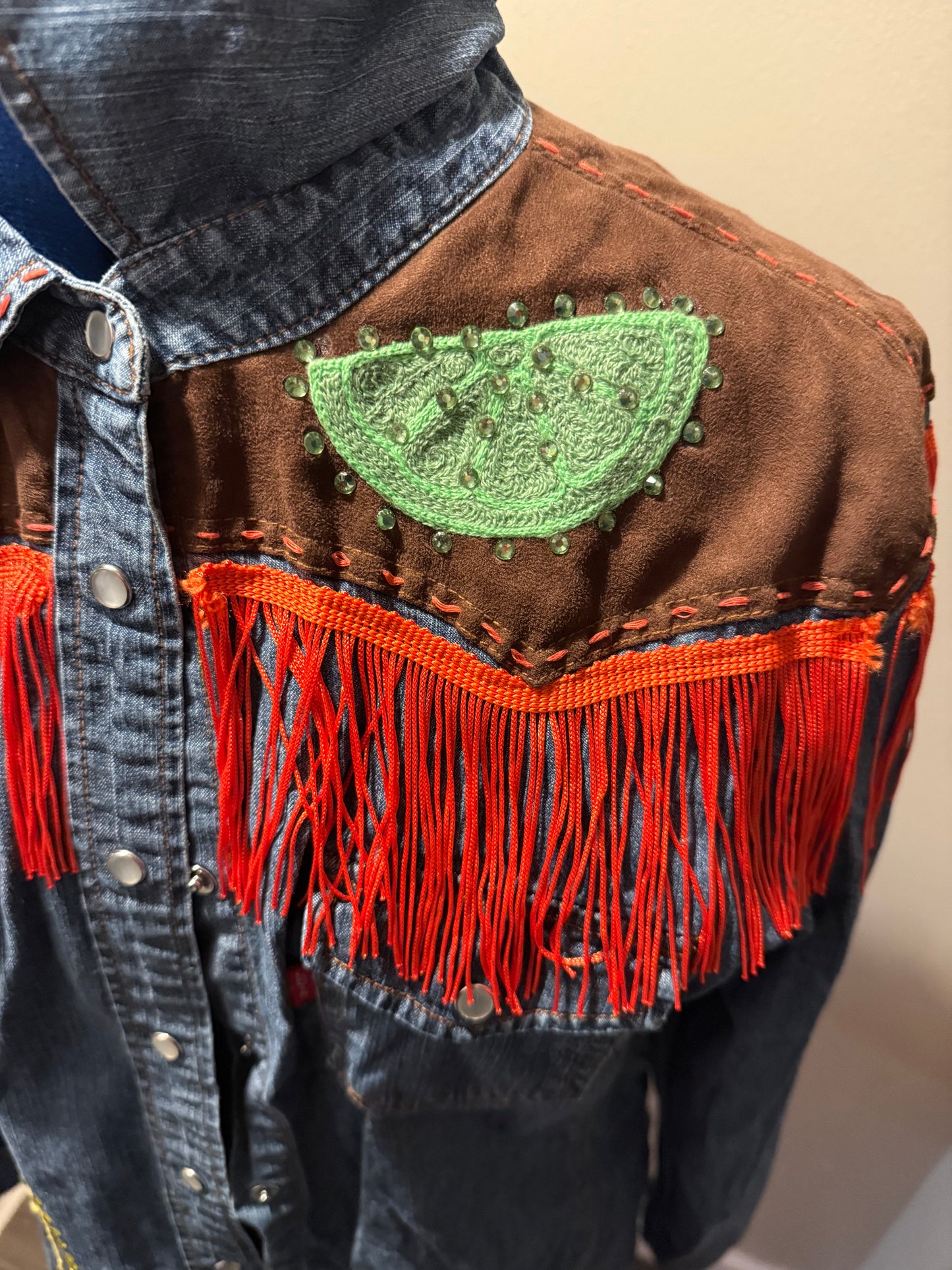 I Love Tequila Vintage Levi's Suede + Denim Pearl Snap Shirt