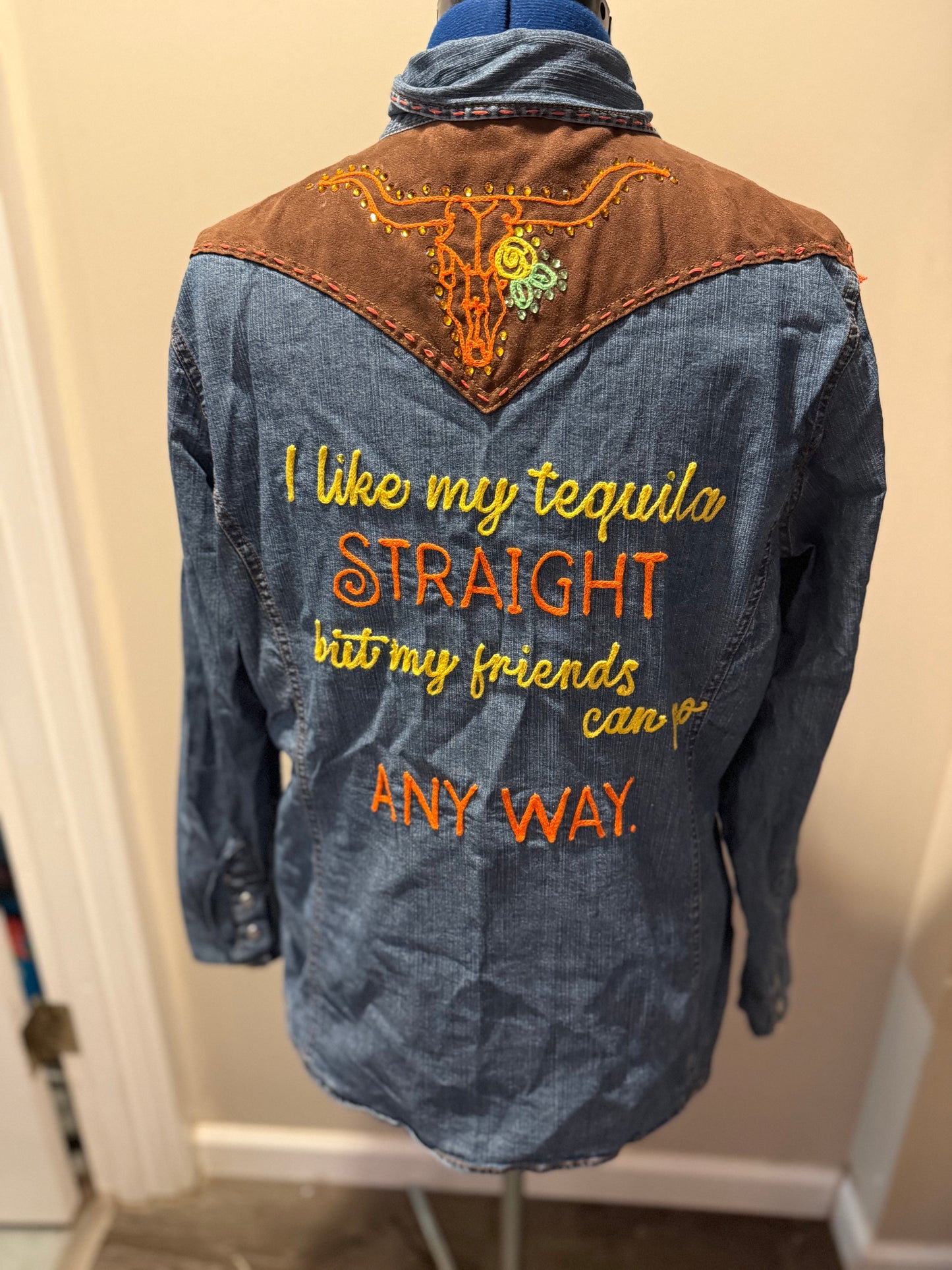 I Love Tequila Vintage Levi's Suede + Denim Pearl Snap Shirt