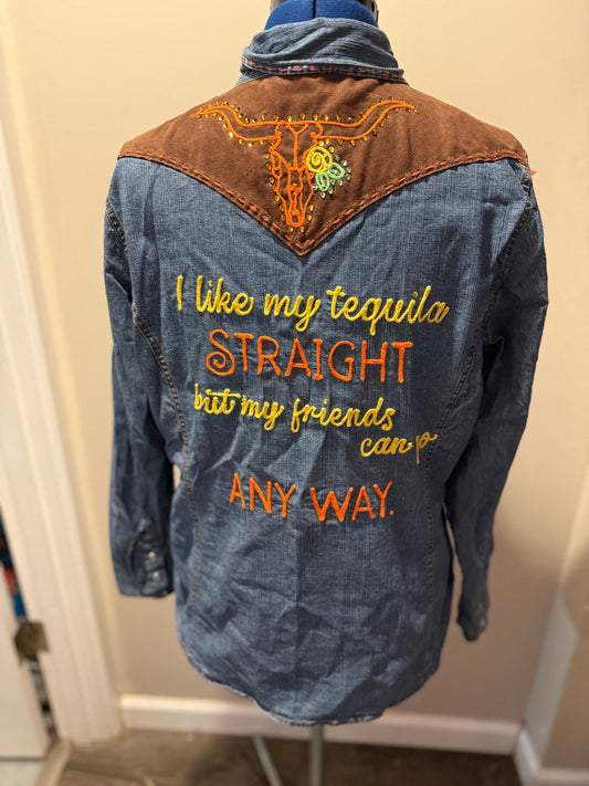 I Love Tequila Vintage Levi's Suede + Denim Pearl Snap Shirt