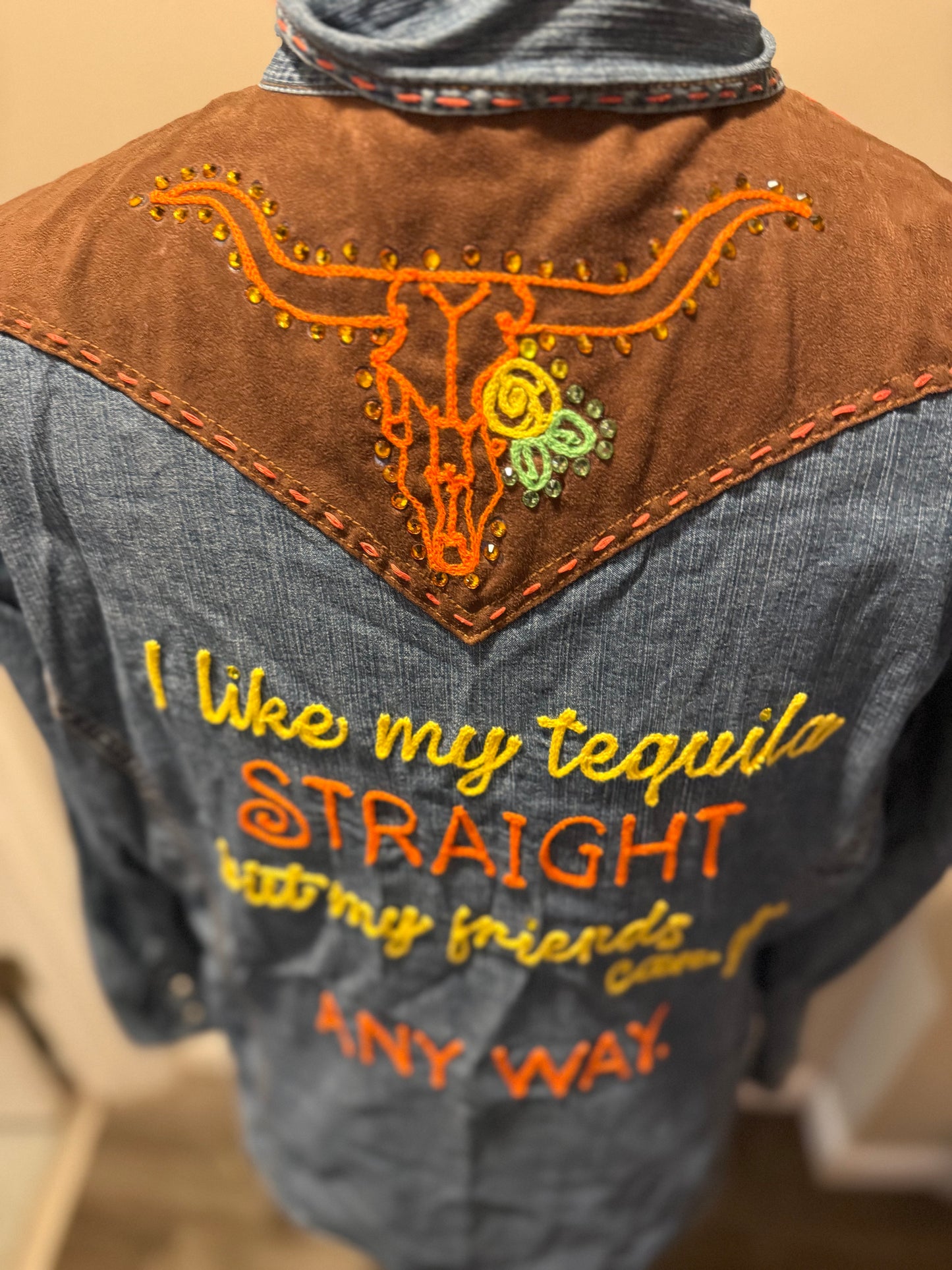 I Love Tequila Vintage Levi's Suede + Denim Pearl Snap Shirt