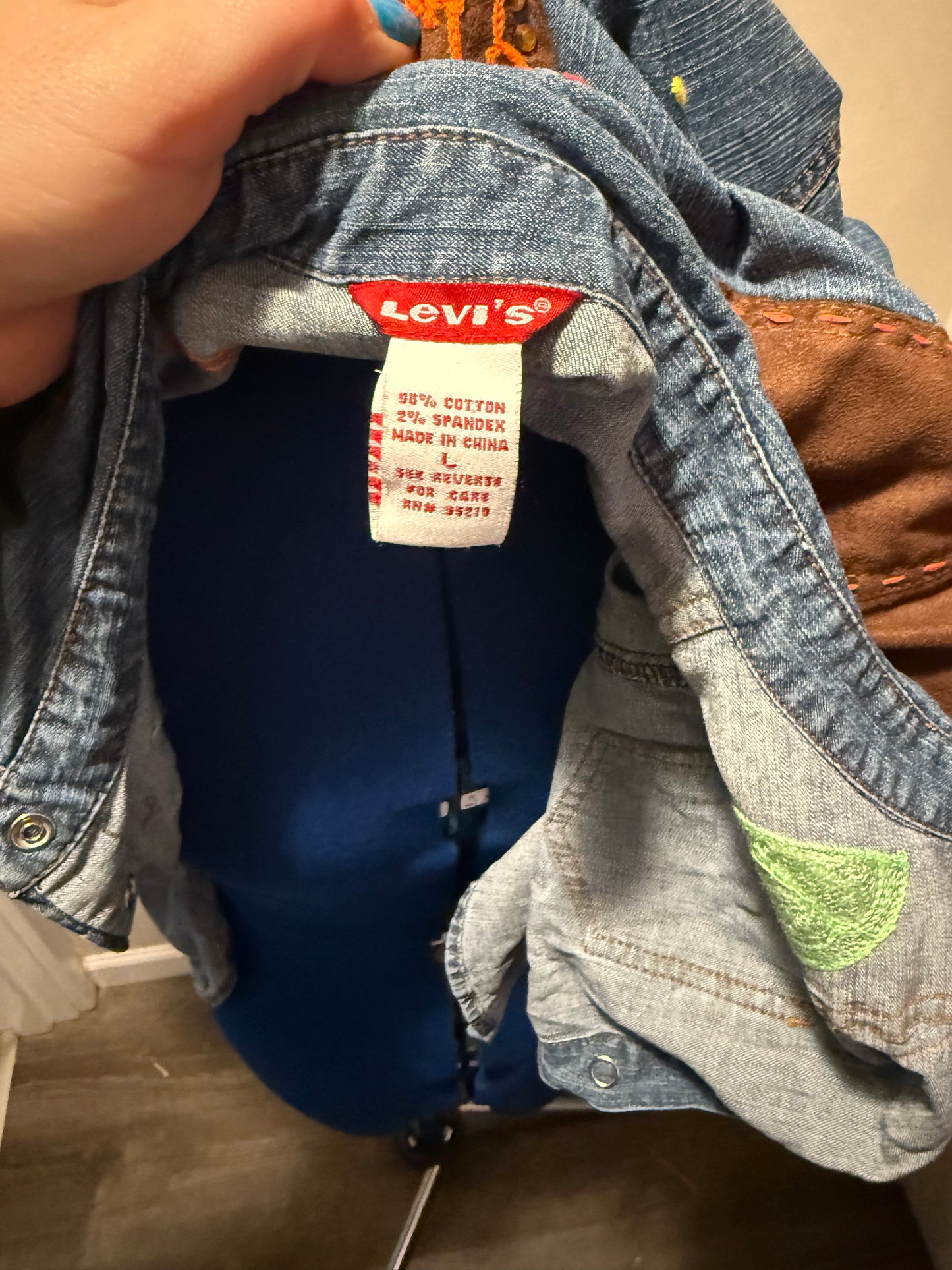 I Love Tequila Vintage Levi's Suede + Denim Pearl Snap Shirt