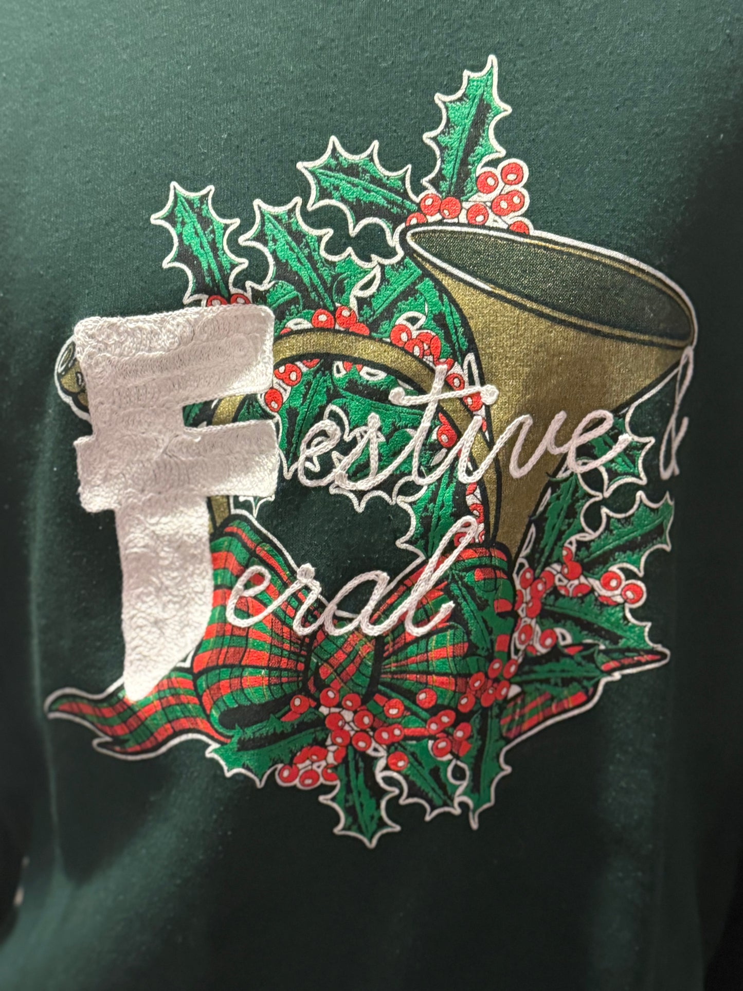 "Festive & Feral" Vintage 90s Red + Green Holiday Christmas Screen Print Sweatshirt