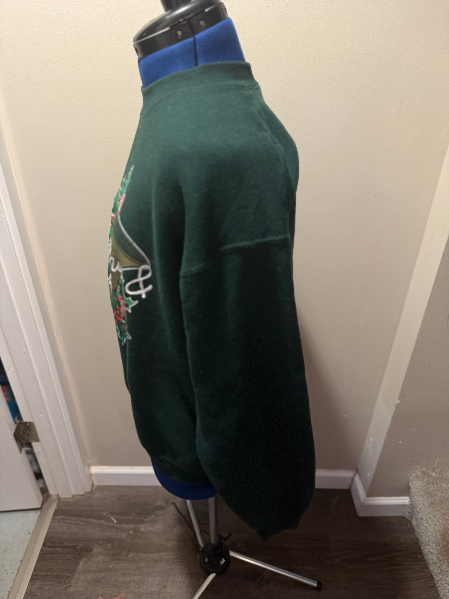 "Festive & Feral" Vintage 90s Red + Green Holiday Christmas Screen Print Sweatshirt