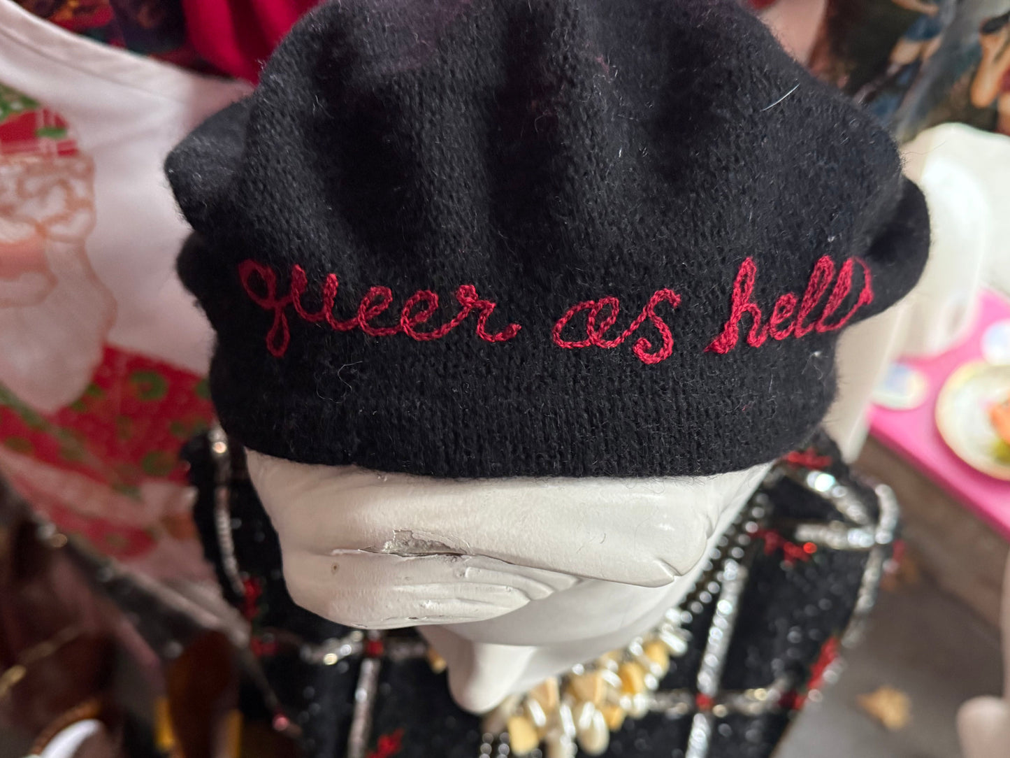 "Queer as Hell" Black Wool Beret