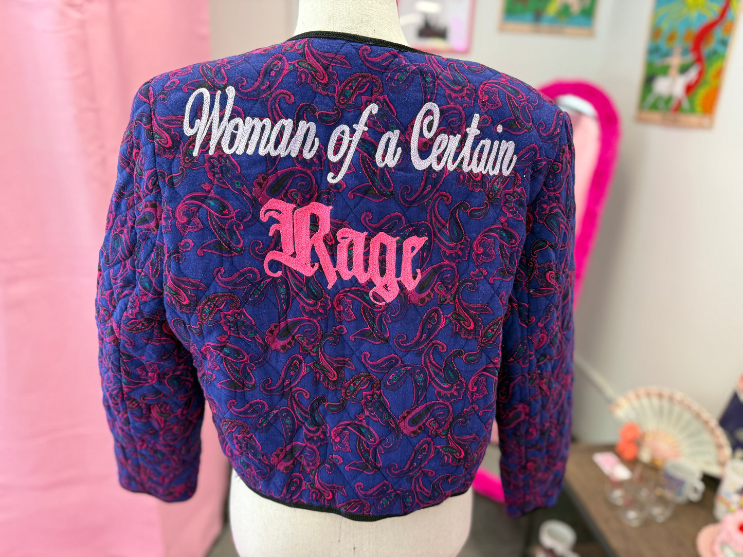 "Woman of a Certain Rage" Dark Pink + Purple Paisley Quilted Jacket