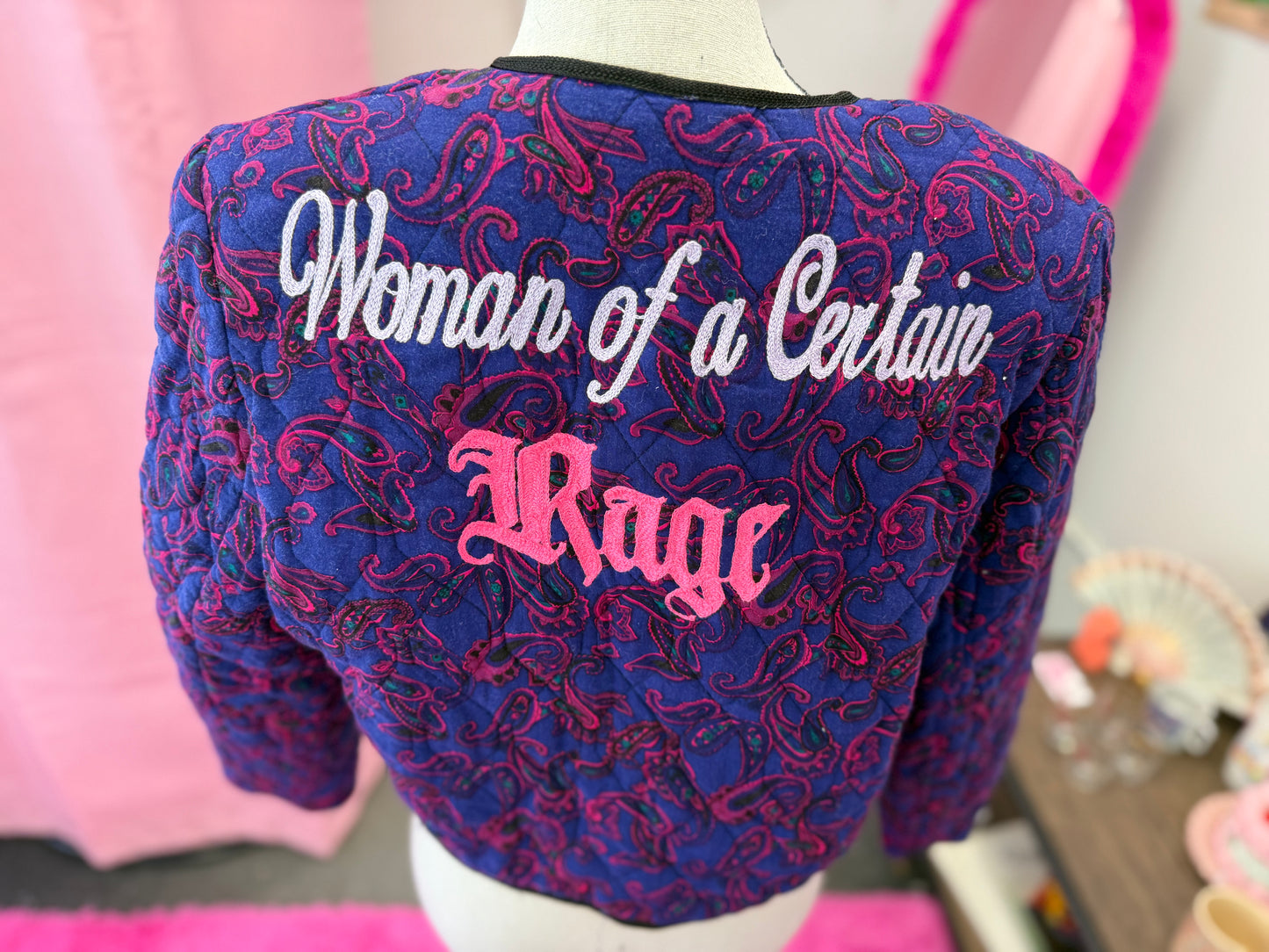 "Woman of a Certain Rage" Dark Pink + Purple Paisley Quilted Jacket