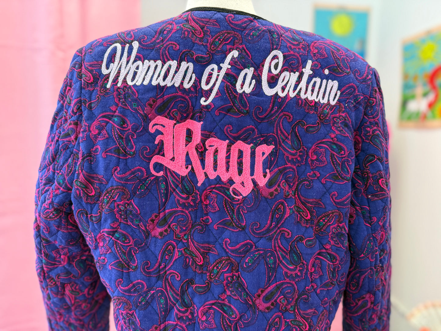"Woman of a Certain Rage" Dark Pink + Purple Paisley Quilted Jacket