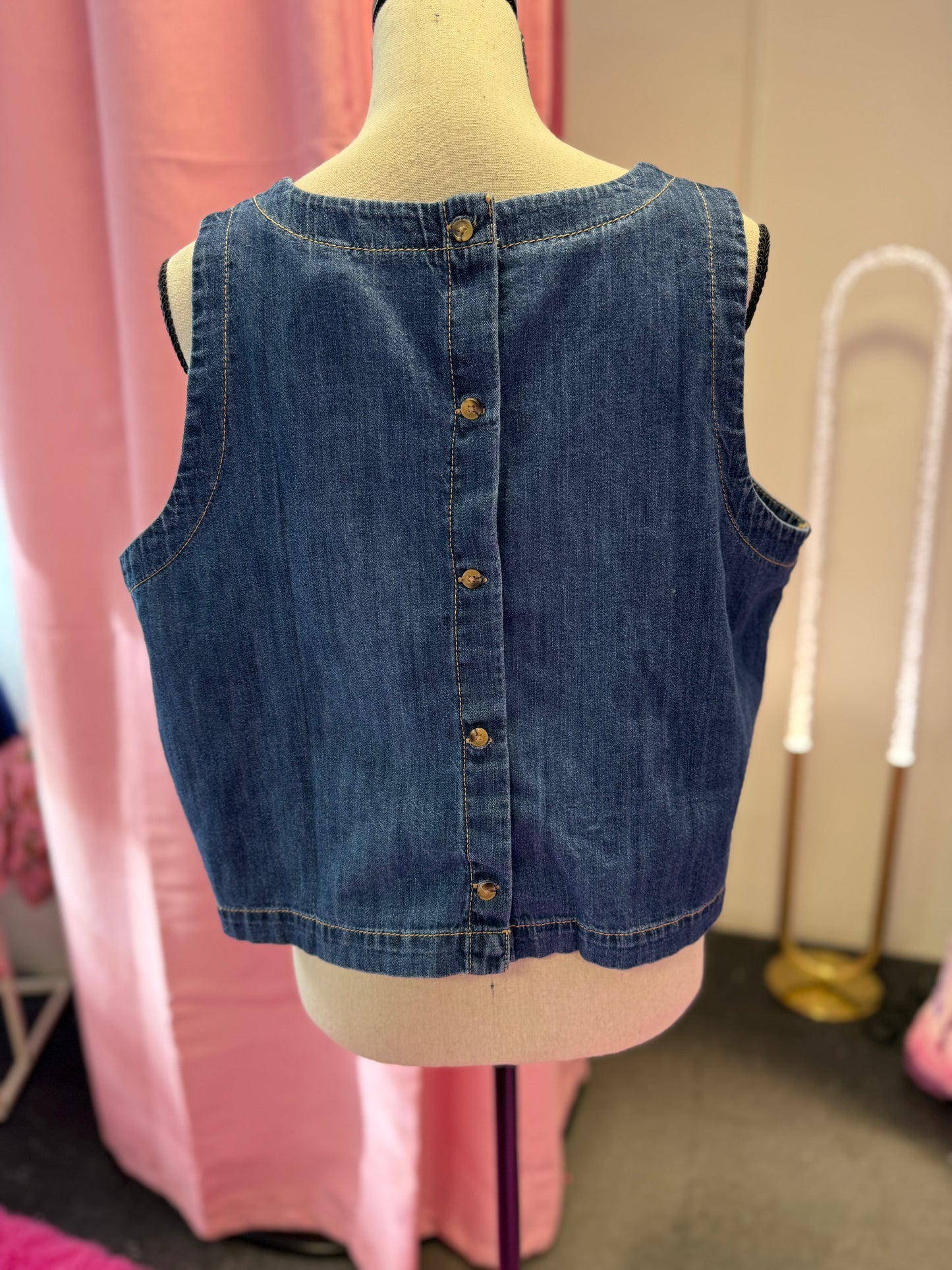 "Strange Girls" Denim Sleeveless High Neck Top