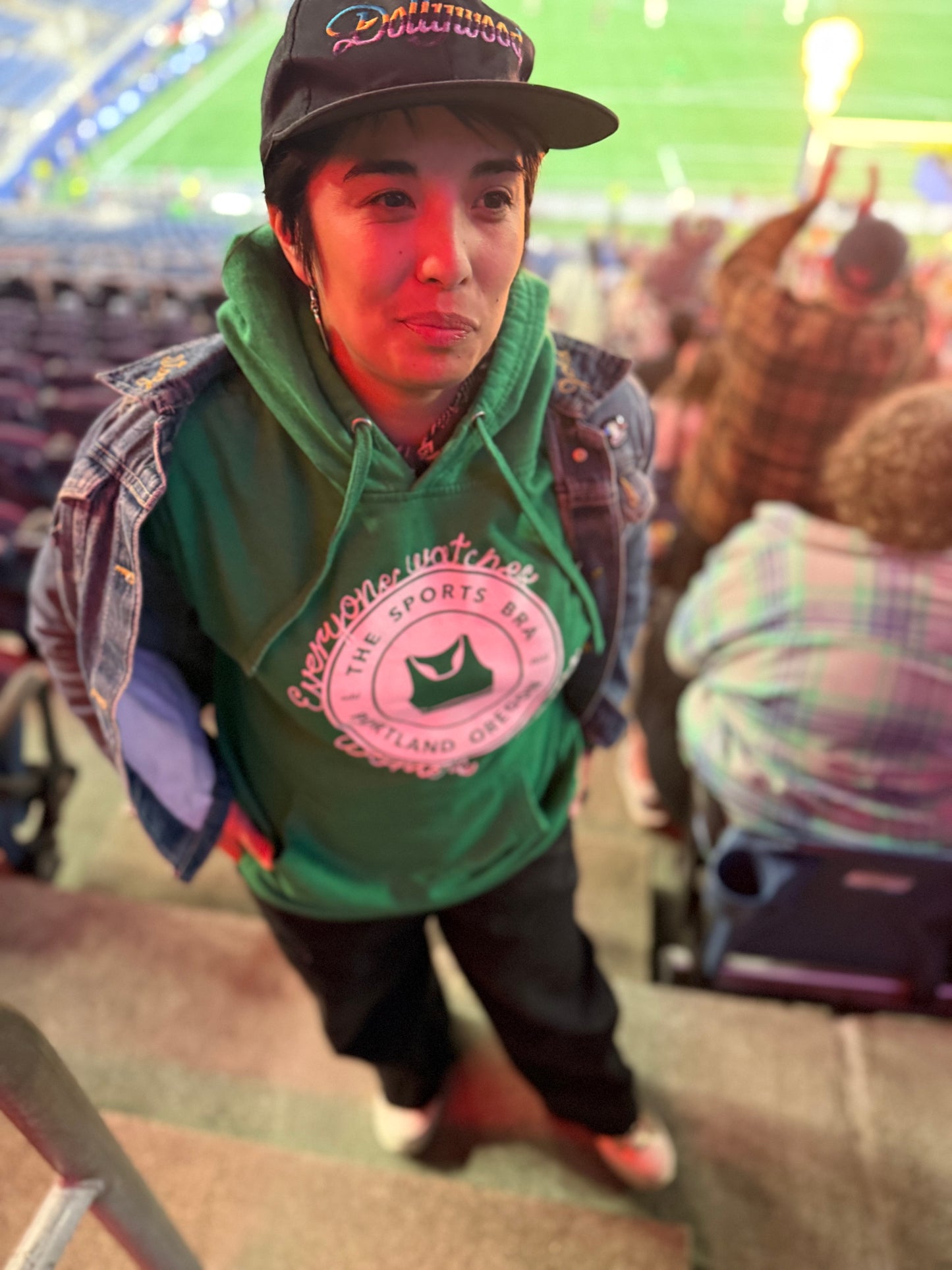 "Everyone Watches Women's Sports" The Sports Bra Portland Green Hoodie