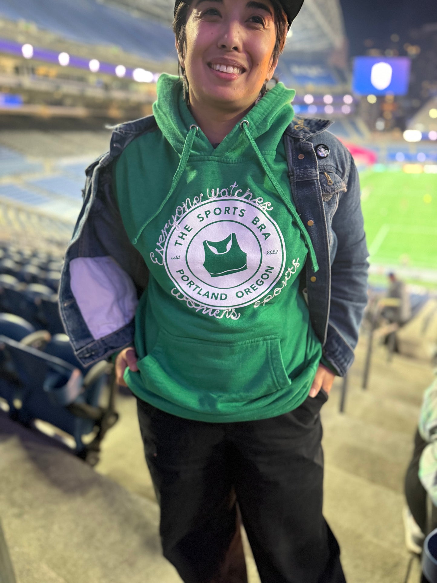 "Everyone Watches Women's Sports" The Sports Bra Portland Green Hoodie