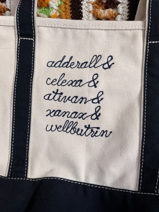 Mentally Ill Like Me Lands End Navy Nautical Cotton Canvas Medium 5-Pocket Tote