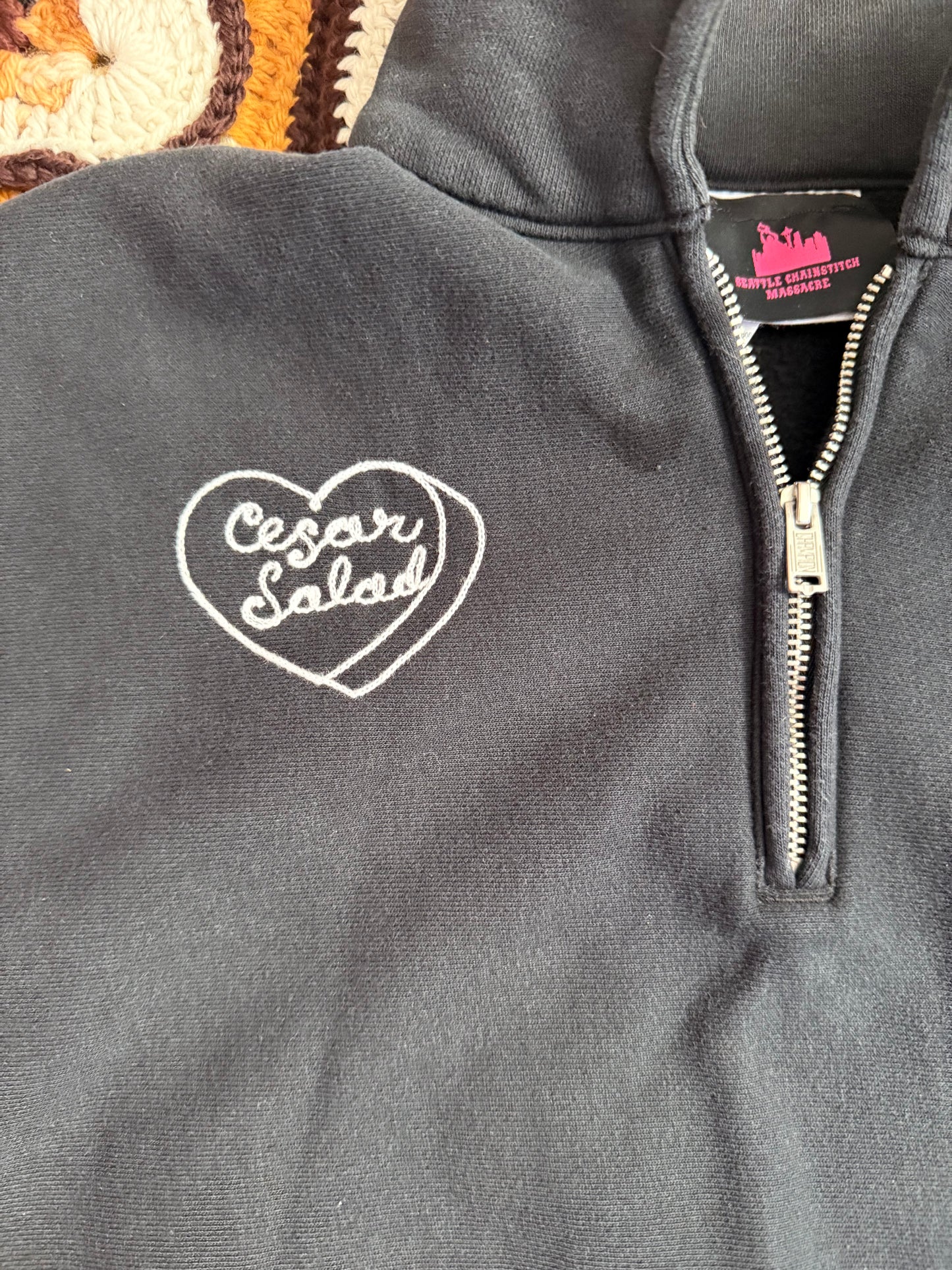 I <3 Ceasar Salad Vintage Black Half Zip Champion Sweatshirt - Medium
