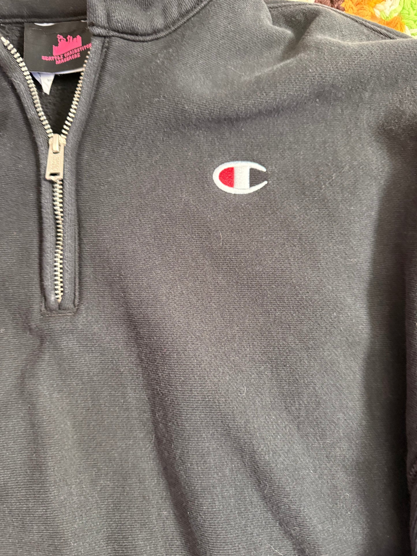 I <3 Ceasar Salad Vintage Black Half Zip Champion Sweatshirt - Medium