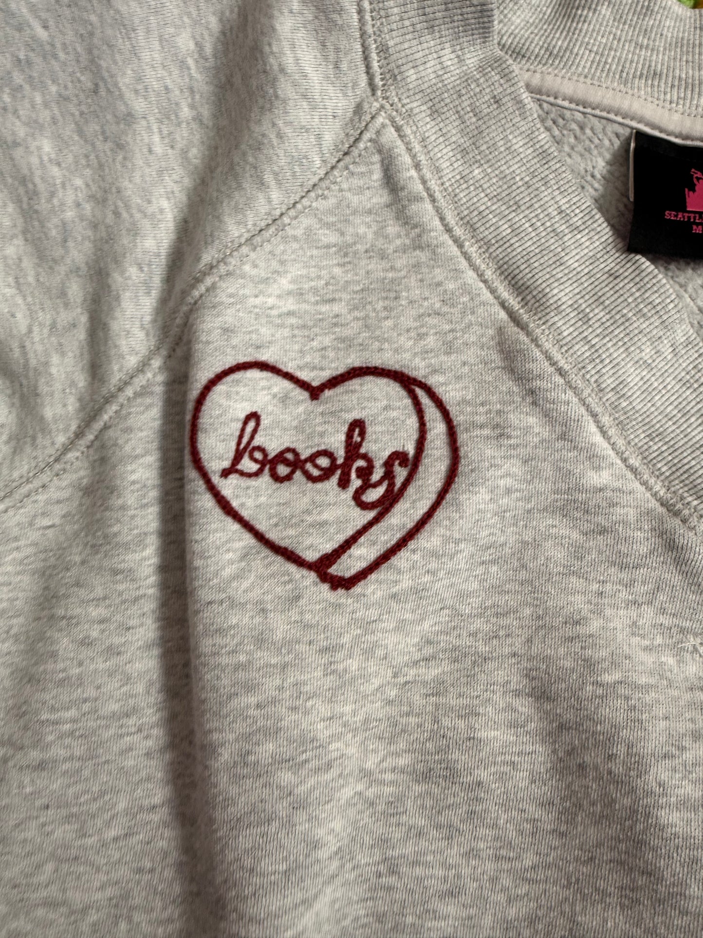 I <3 Books Grey V-Neck Sweatshirt - XS
