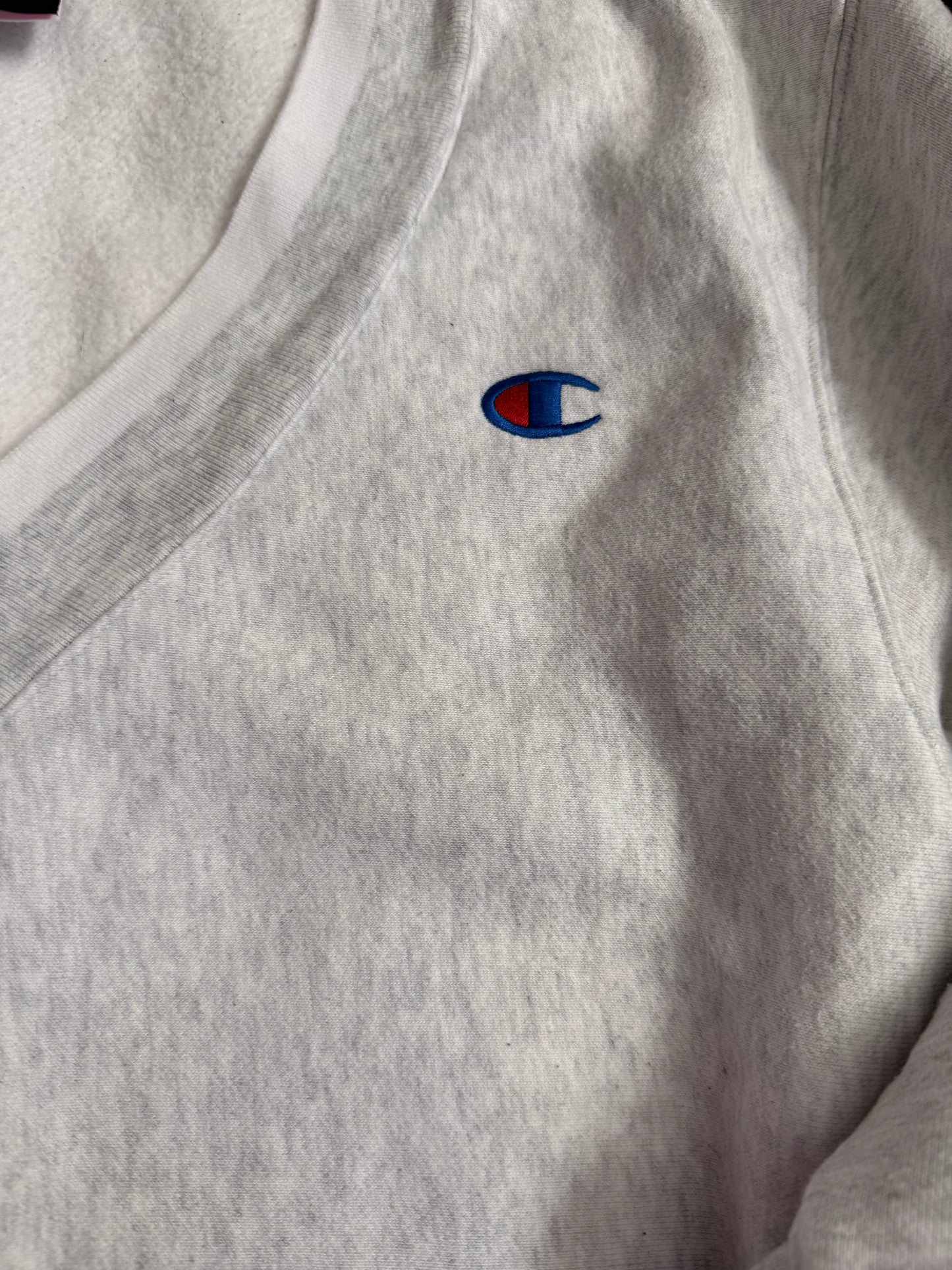 No. Gray Vintage Deep V-Neck Oversized Champion Sweatshirt - Medium