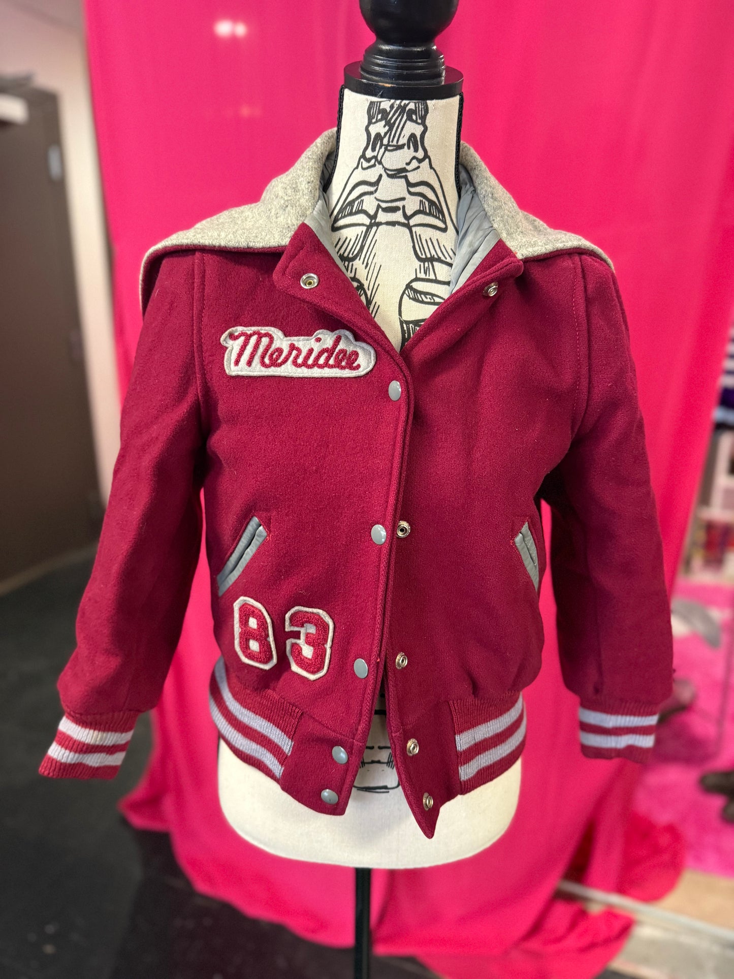 Vintage 1980s Maroon + Grey Wildcats Letterman Jacket