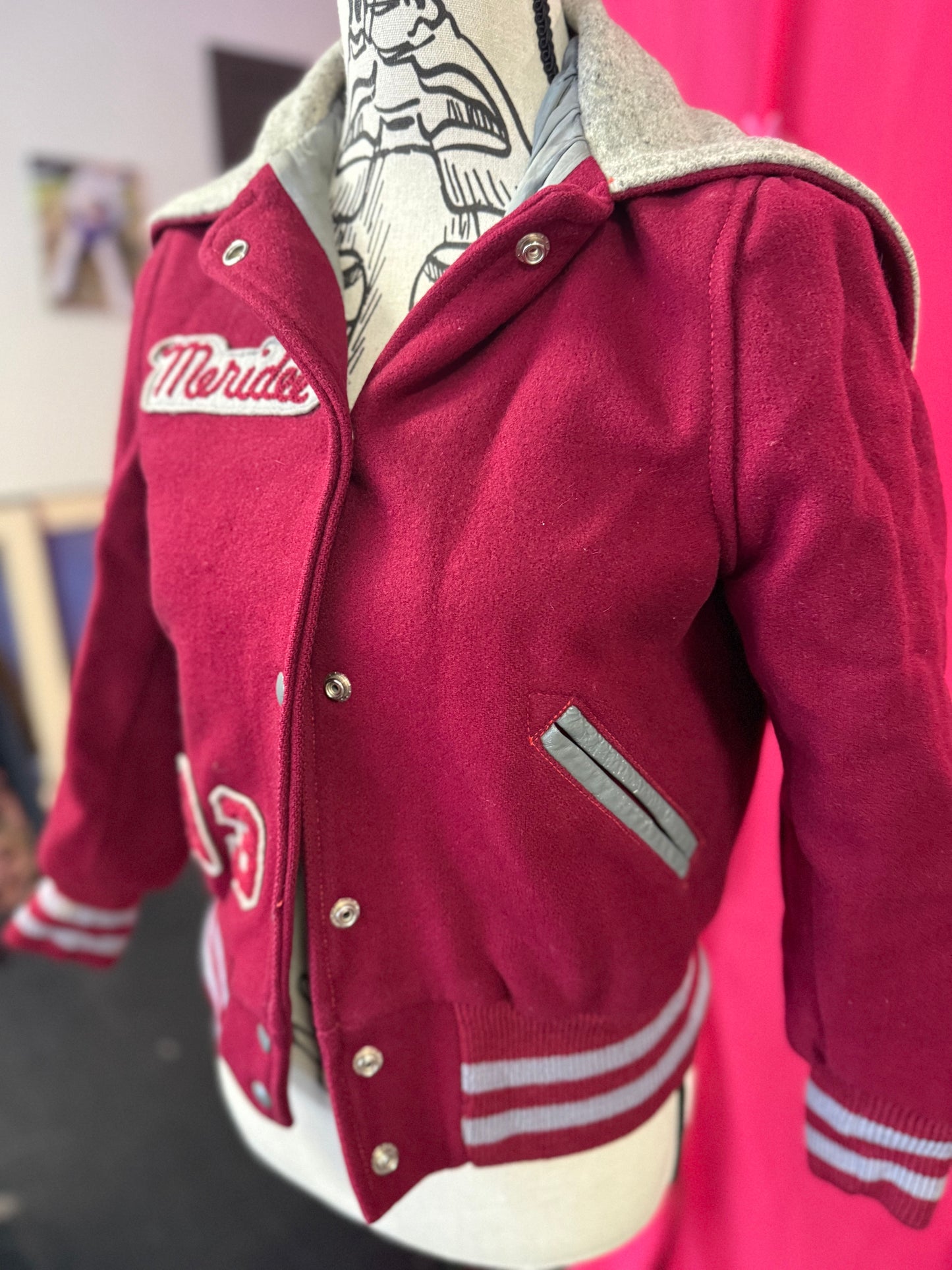 Vintage 1980s Maroon + Grey Wildcats Letterman Jacket