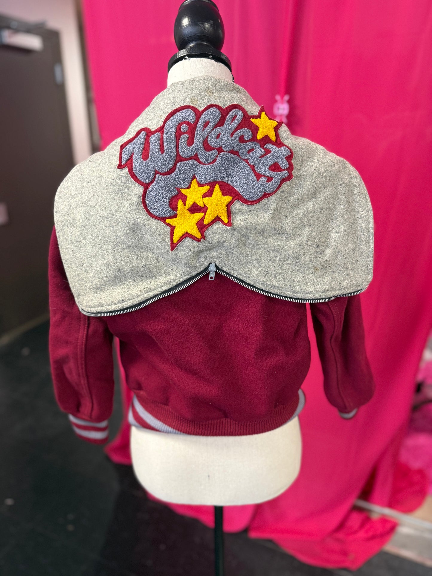 Vintage 1980s Maroon + Grey Wildcats Letterman Jacket