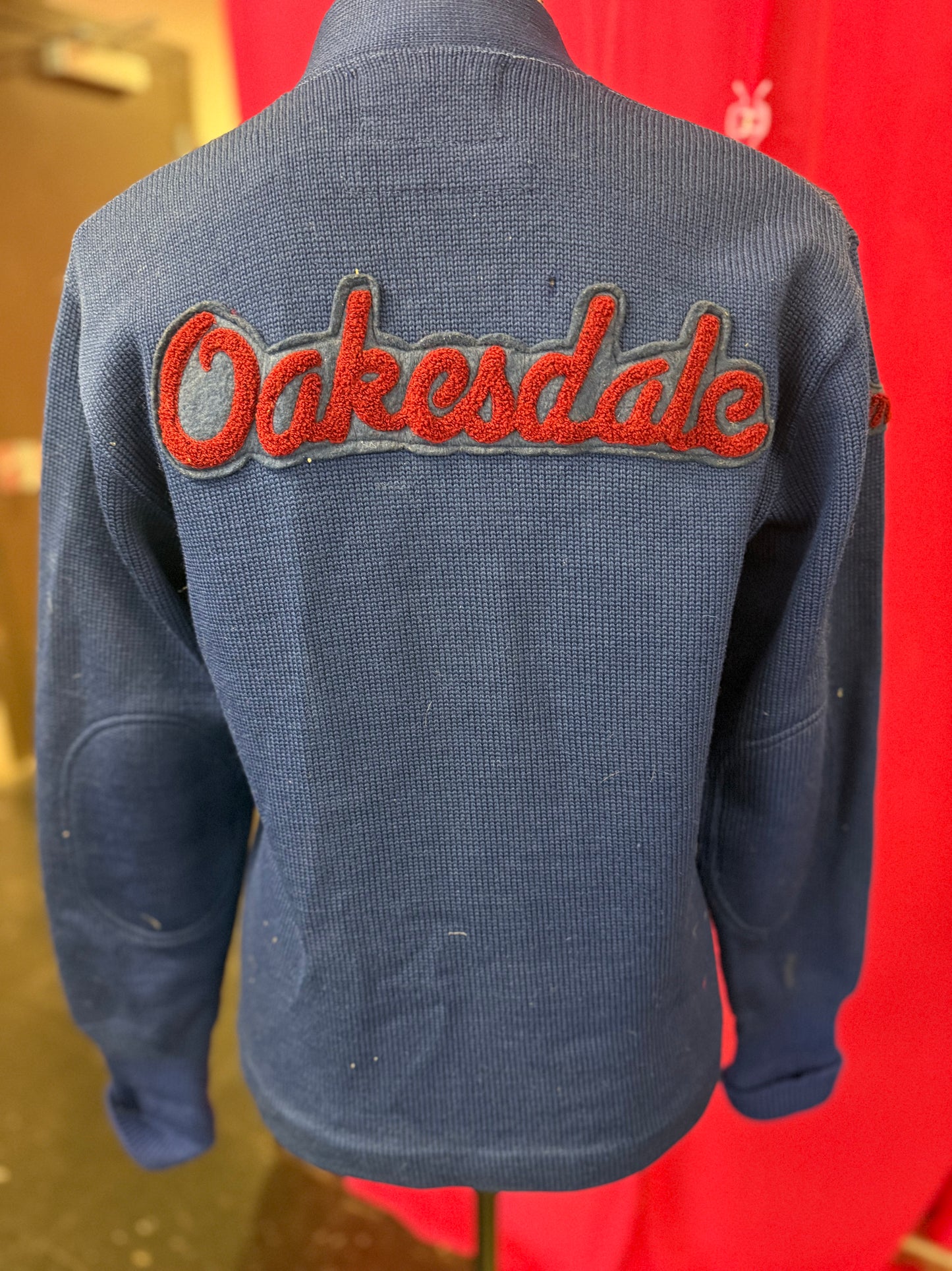 Vintage 1960s Blue + Maroon Wool Letterman Cardigan with Patches