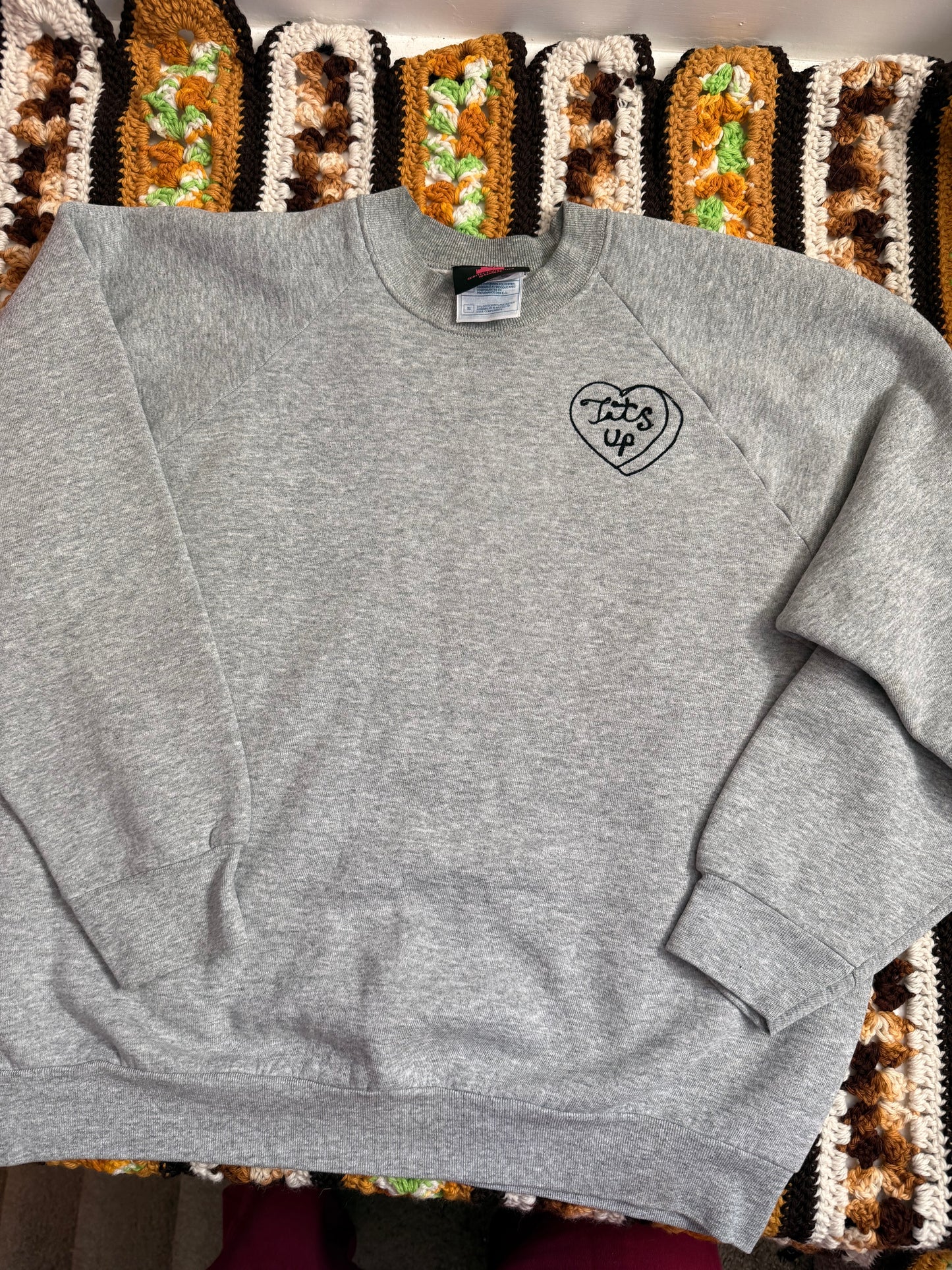 Tits Up Grey + Black Vintage Crewneck - XL