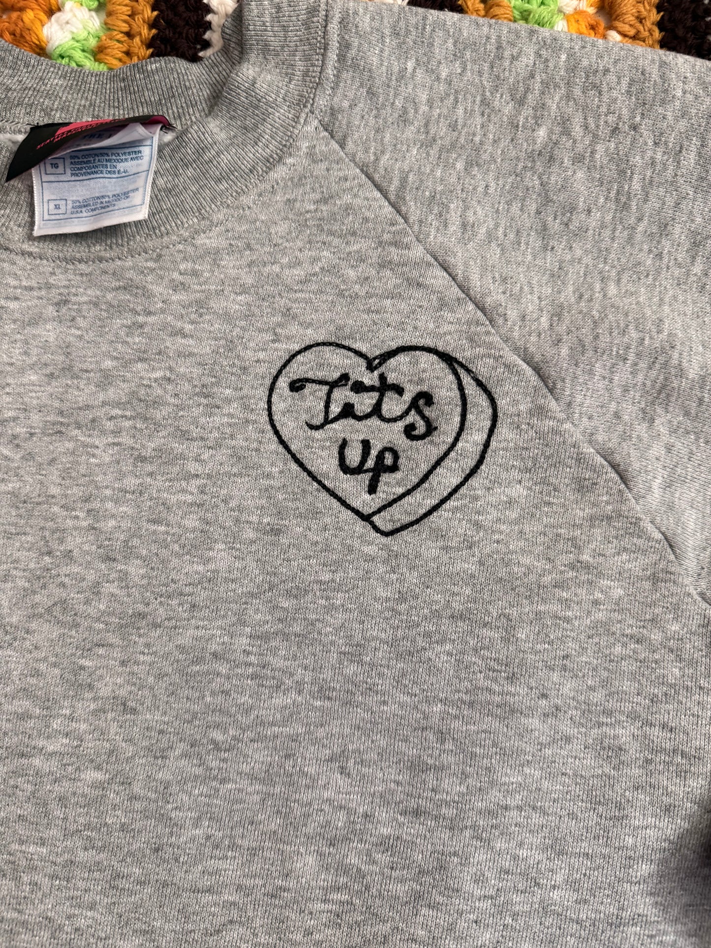 Tits Up Grey + Black Vintage Crewneck - XL