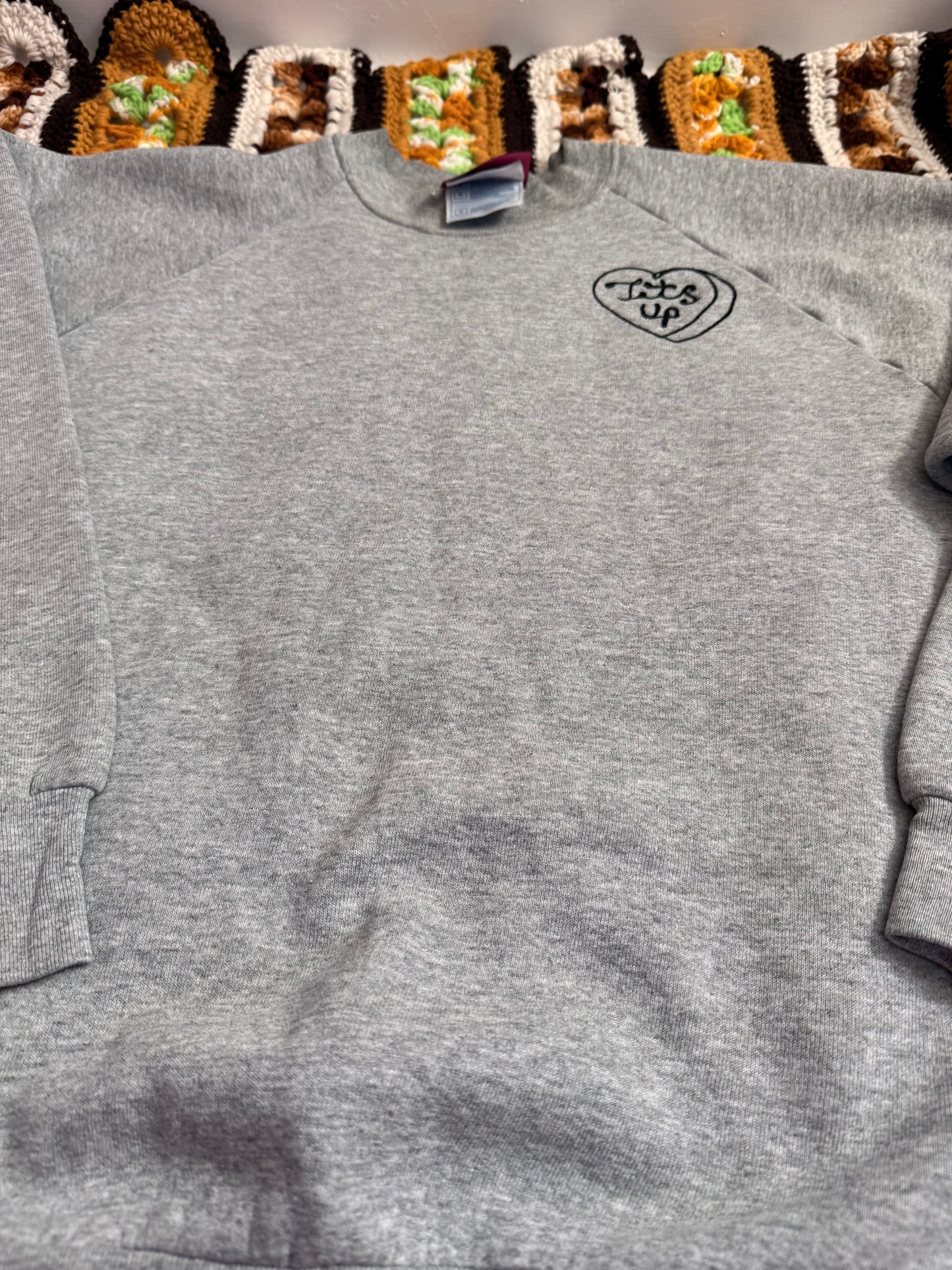 Tits Up Grey + Black Vintage Crewneck - XL