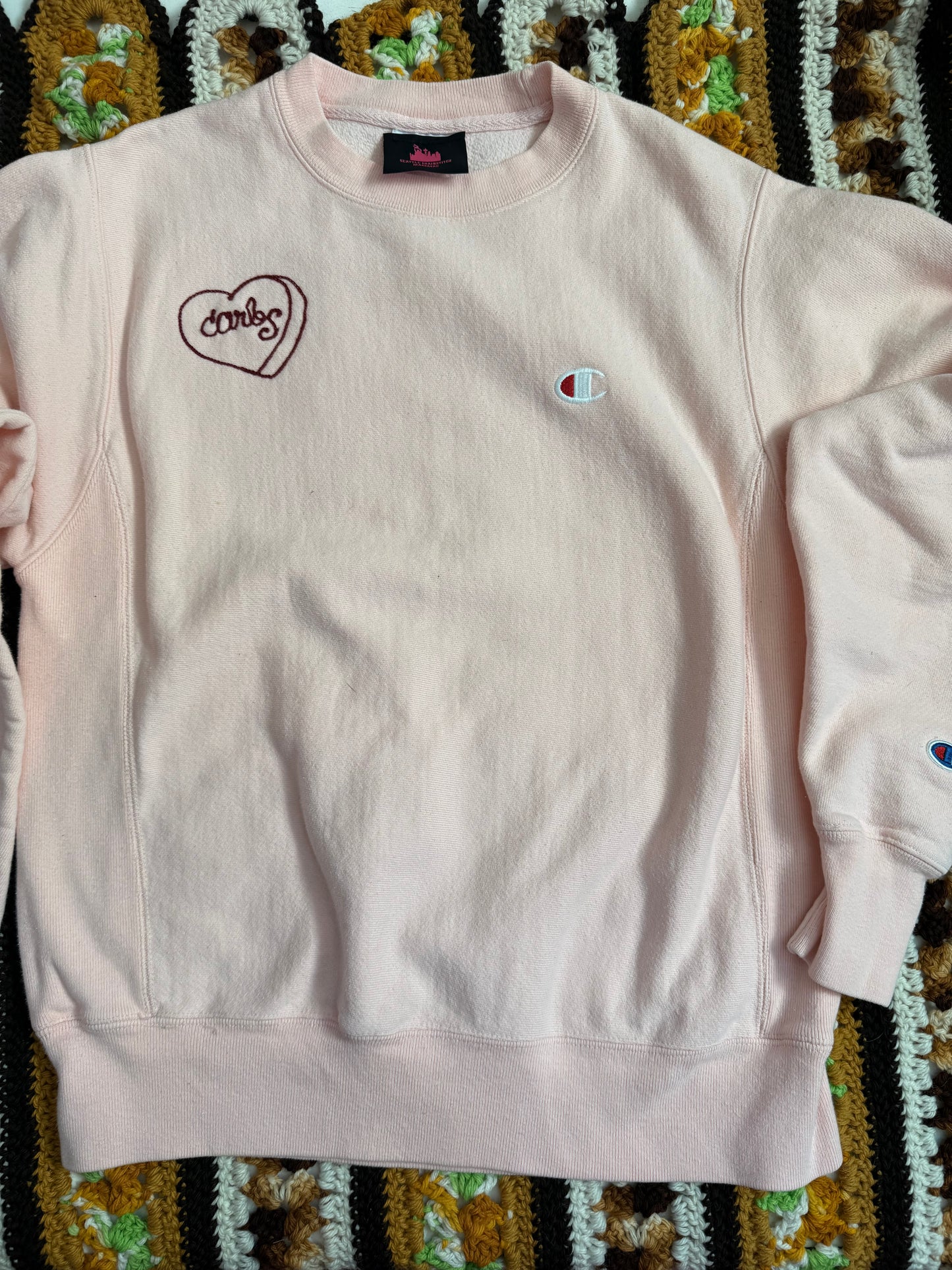 I <3 Carbs Vintage Light Pink Champion Sweatshirt - Small