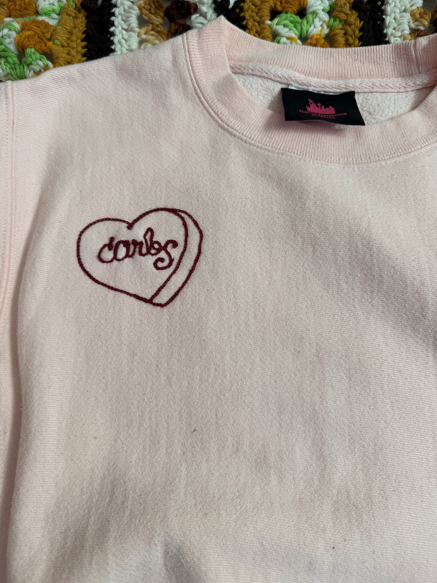 I <3 Carbs Vintage Light Pink Champion Sweatshirt - Small