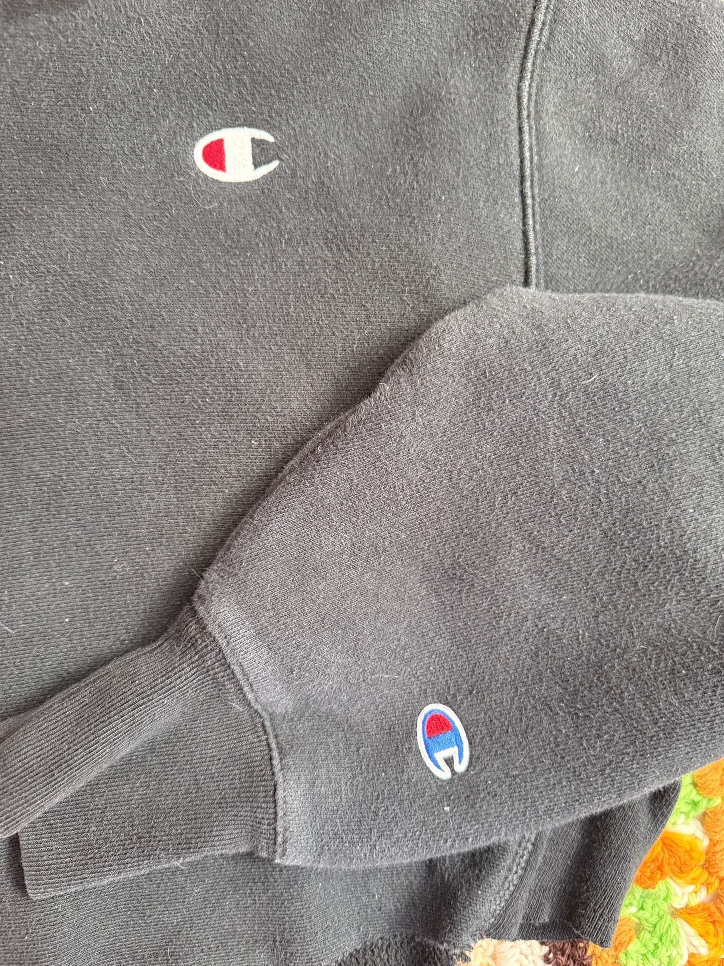 Could Be Meaner Conversation Heart Vintage Black Champion Cropped Hoodie - M