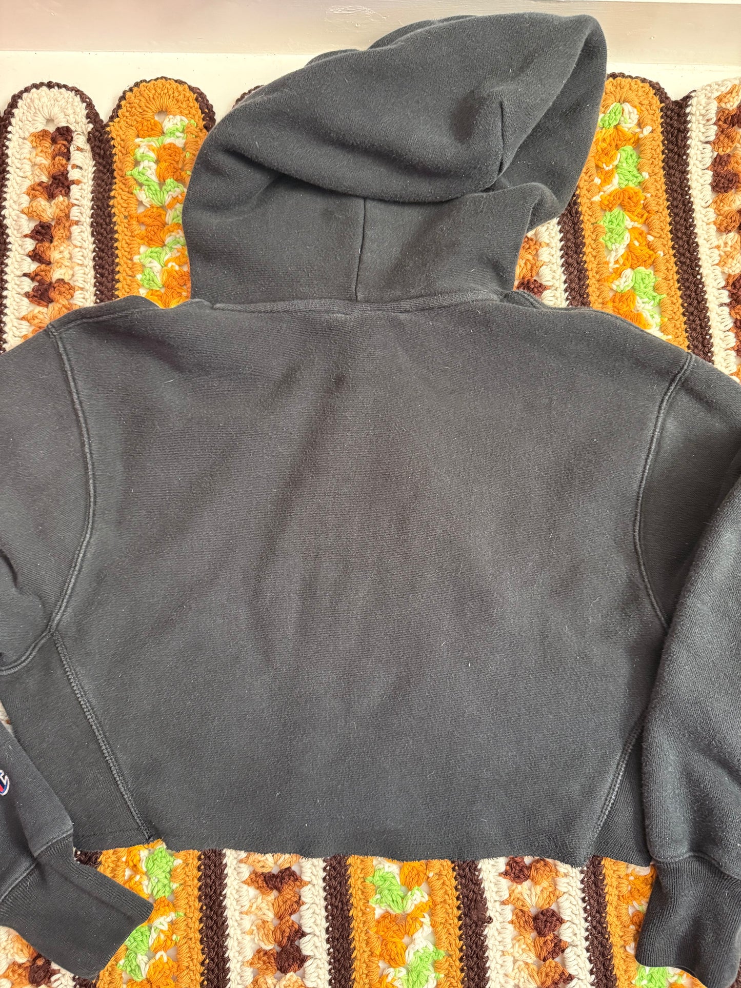 Could Be Meaner Conversation Heart Vintage Black Champion Cropped Hoodie - M