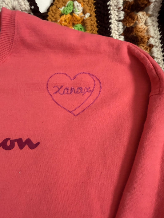 I <3 Xanax Coral Pink + Purple Champion Crewneck - XL
