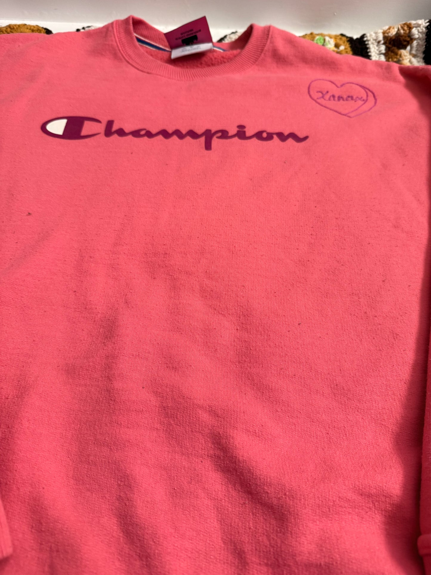 I <3 Xanax Coral Pink + Purple Champion Crewneck - XL